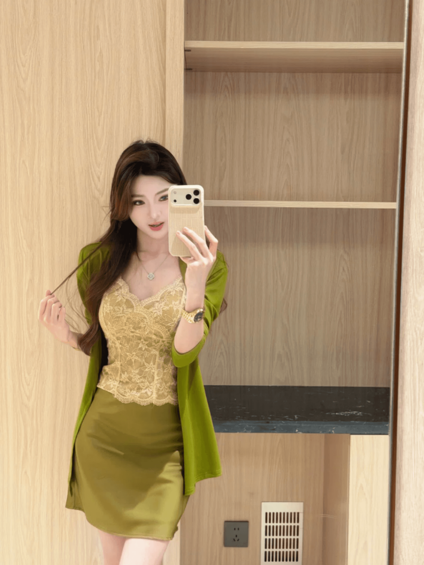 봄 여름 한 스타일 품격 로얄 자매 바람 순수한 욕망 레이스 아름다움 뒤로 긴팔 디스플레이 화이트 오픈 가디건 하이웨이스트 반신 스커트 3종 세트 상세 이미지 9