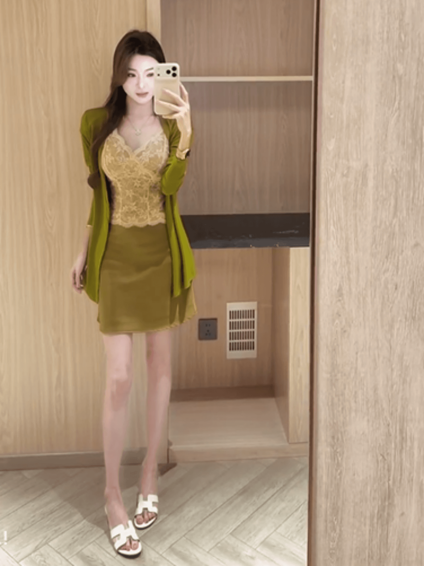 봄 여름 한 스타일 품격 로얄 자매 바람 순수한 욕망 레이스 아름다움 뒤로 긴팔 디스플레이 화이트 오픈 가디건 하이웨이스트 반신 스커트 3종 세트 상세 이미지 12