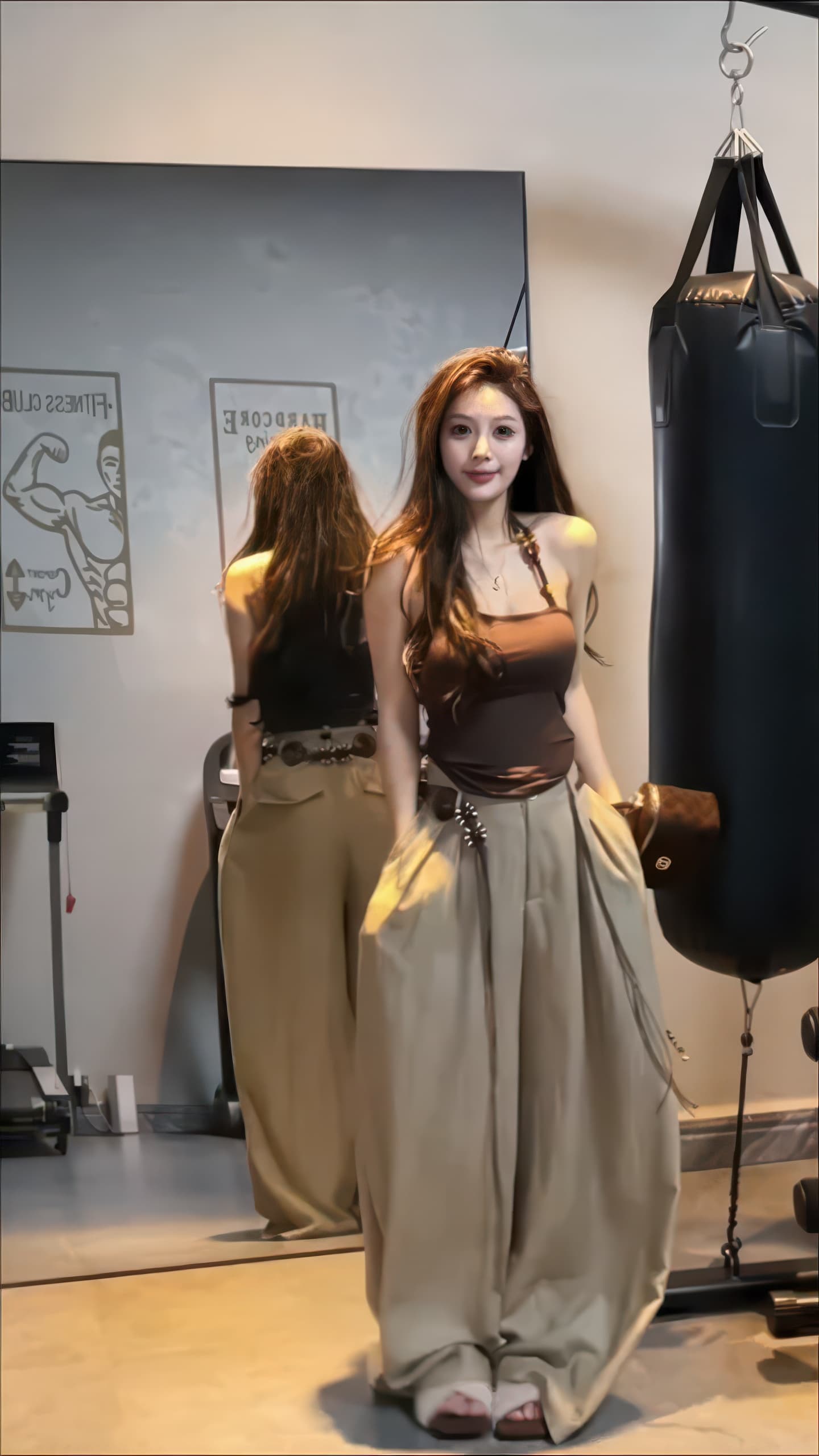 달콤한 매운맛 바람 순수한 욕망 세트 여성 경기 구슬 구슬 행침 목 슬립 맨위 하이웨이스트 레이스업 면 린넨 스트레이트 팬츠 투피스 세트 트렌디 상세 이미지 3