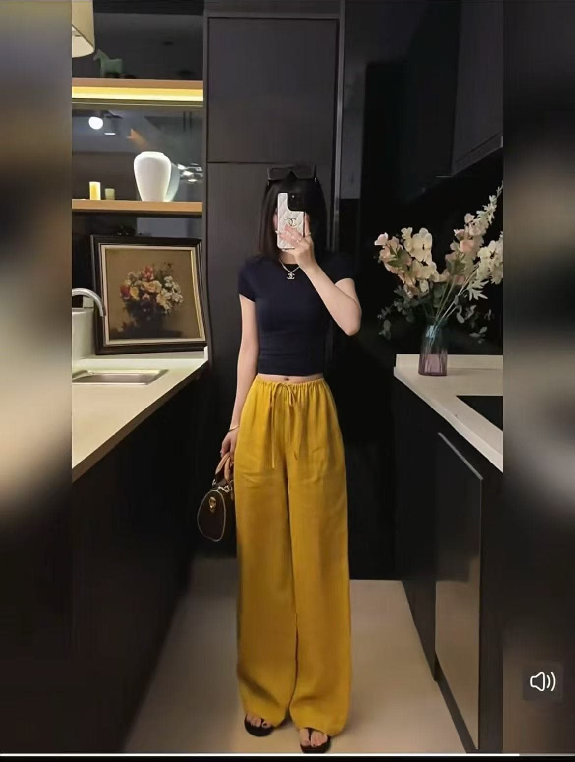 새로운 레트로 느긋한 오래된 돈 바람 고급 센스 몸매 가꾸기 맨위 허리밴드 아시아 인 면 린넨 와이드 레그 팬츠 세트 상세 이미지 2
