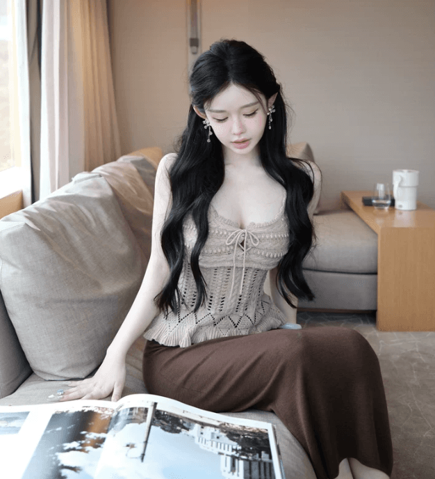 한 부서 부드러운 바람 자수 니트 작은 슬링 여성 디자인 센스 순수한 욕망 휴가 몸매 가꾸기 허리 수축 쇼트 스타일 핫걸 조끼 상세 이미지 13