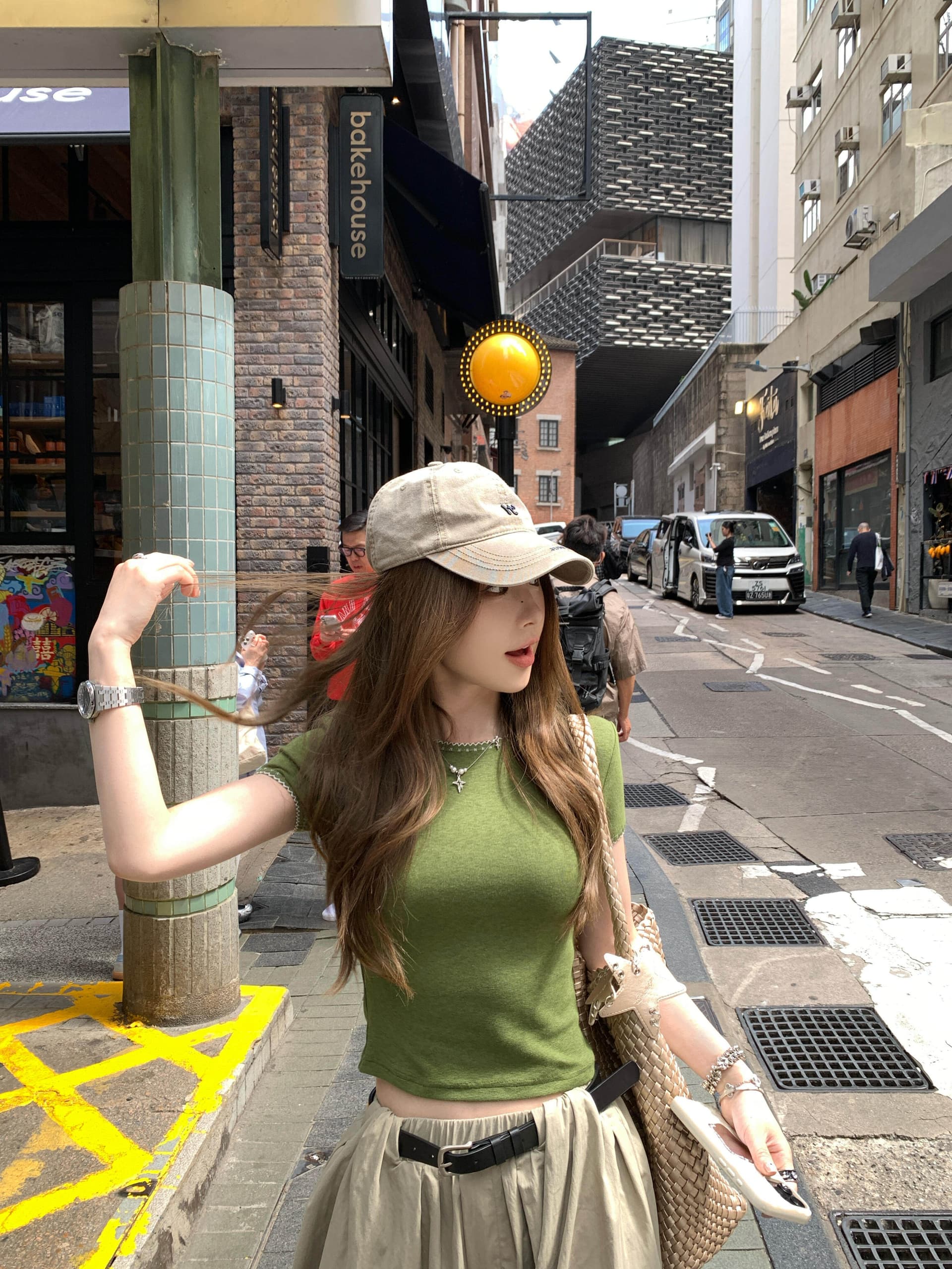 여름 새로운 녹색 티셔츠 j 제인 소나무 3 차원 핀치 Pleat 더블 색상 모통이 칼 와이드 레그 팬츠 투피스 세트 벨트 포함 상세 이미지 13