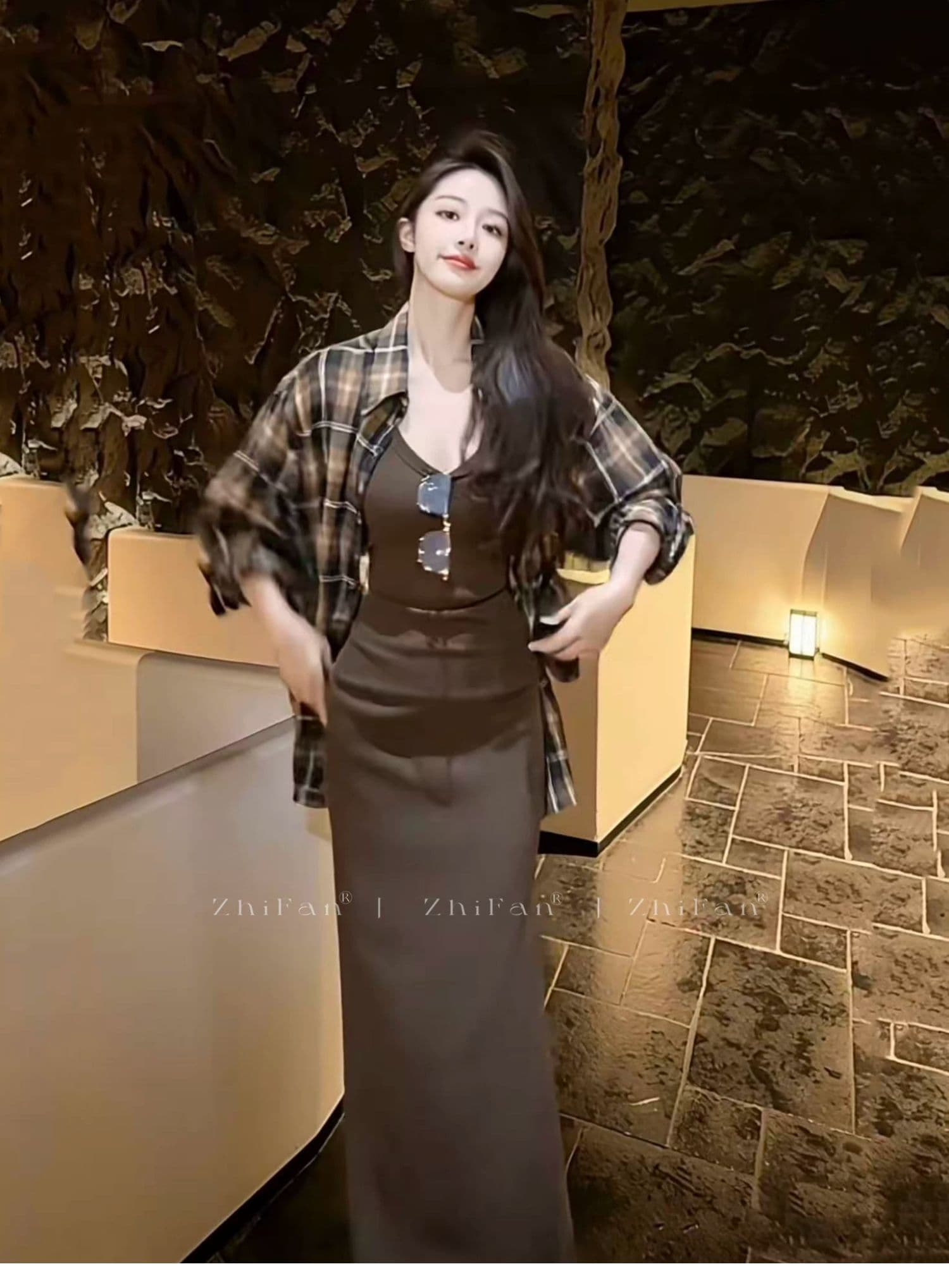 아메리칸 레트로 느긋한 바람 핫걸 고급 센스 커피 색상 셔츠 계모 타이트 스커트 슬립 롱 스커트 빛 요리 한 오래된 돈 착용 가져 가라. 상세 이미지 3