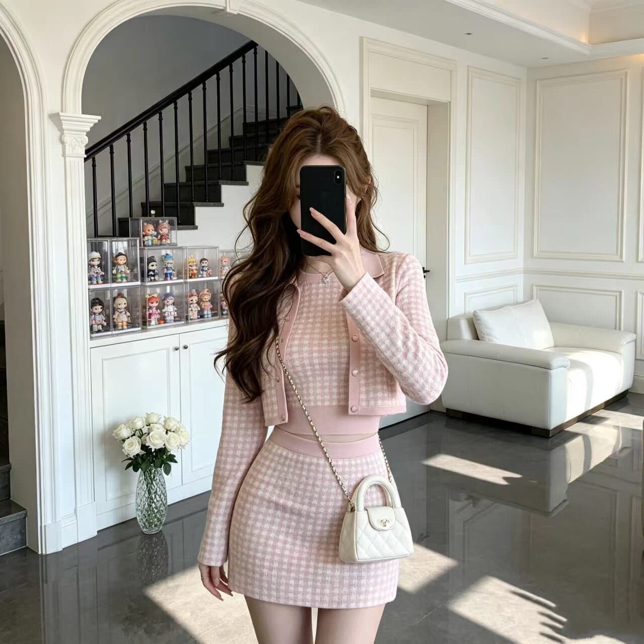 작은 샤넬 스타일 배색 니트 오픈 가디건 세트 여성 가을 천 금빛 바람 품격 다용도 패션 세트 상세 이미지 3