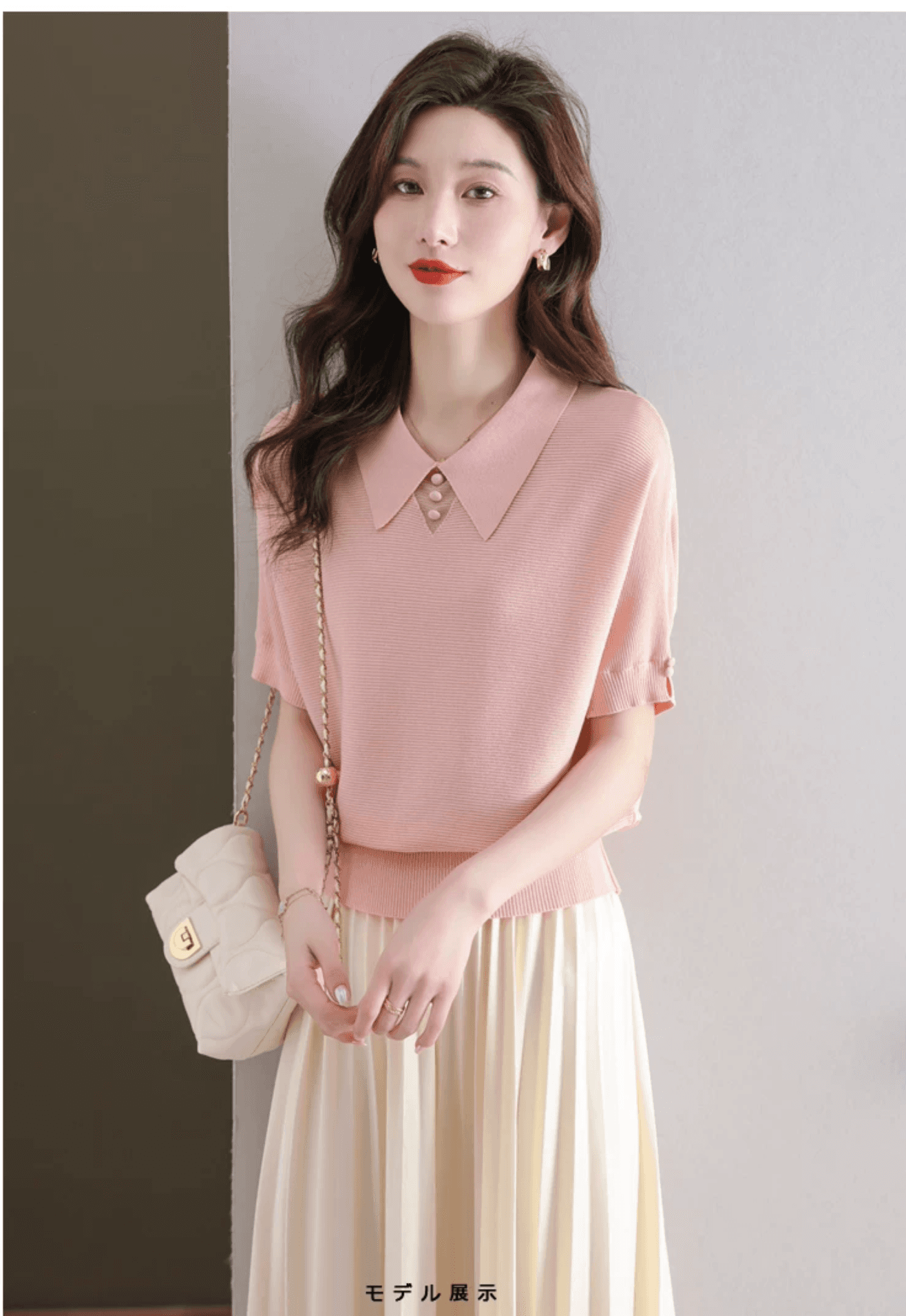 얼음 실크 POLO 칼라 반팔 티셔츠 여성 2026 여름 새로운 프랑스식 루즈핏 박쥐 베이비 칼라 니트 스웨터 맨위 상세 이미지 8