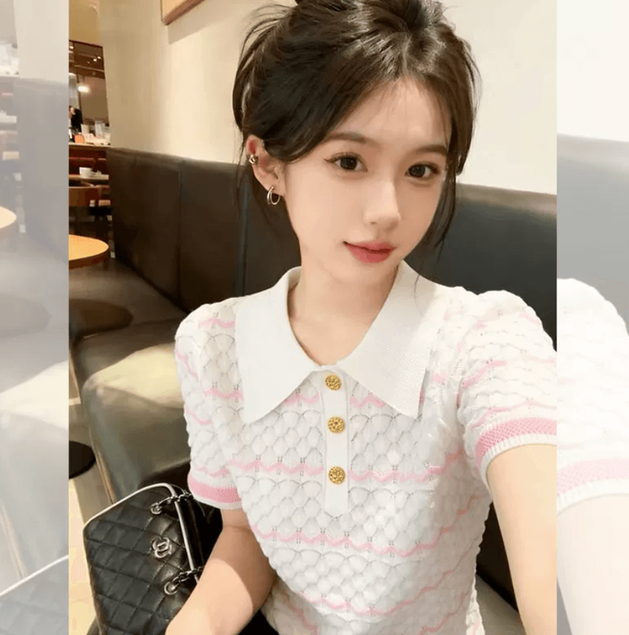 부드러운 바람 달콤함 POLO 칼라 화이트 반팔 티셔츠 여성 2026 여름 새로운 고유 한 아름다운 그레이트 봐. 의류
