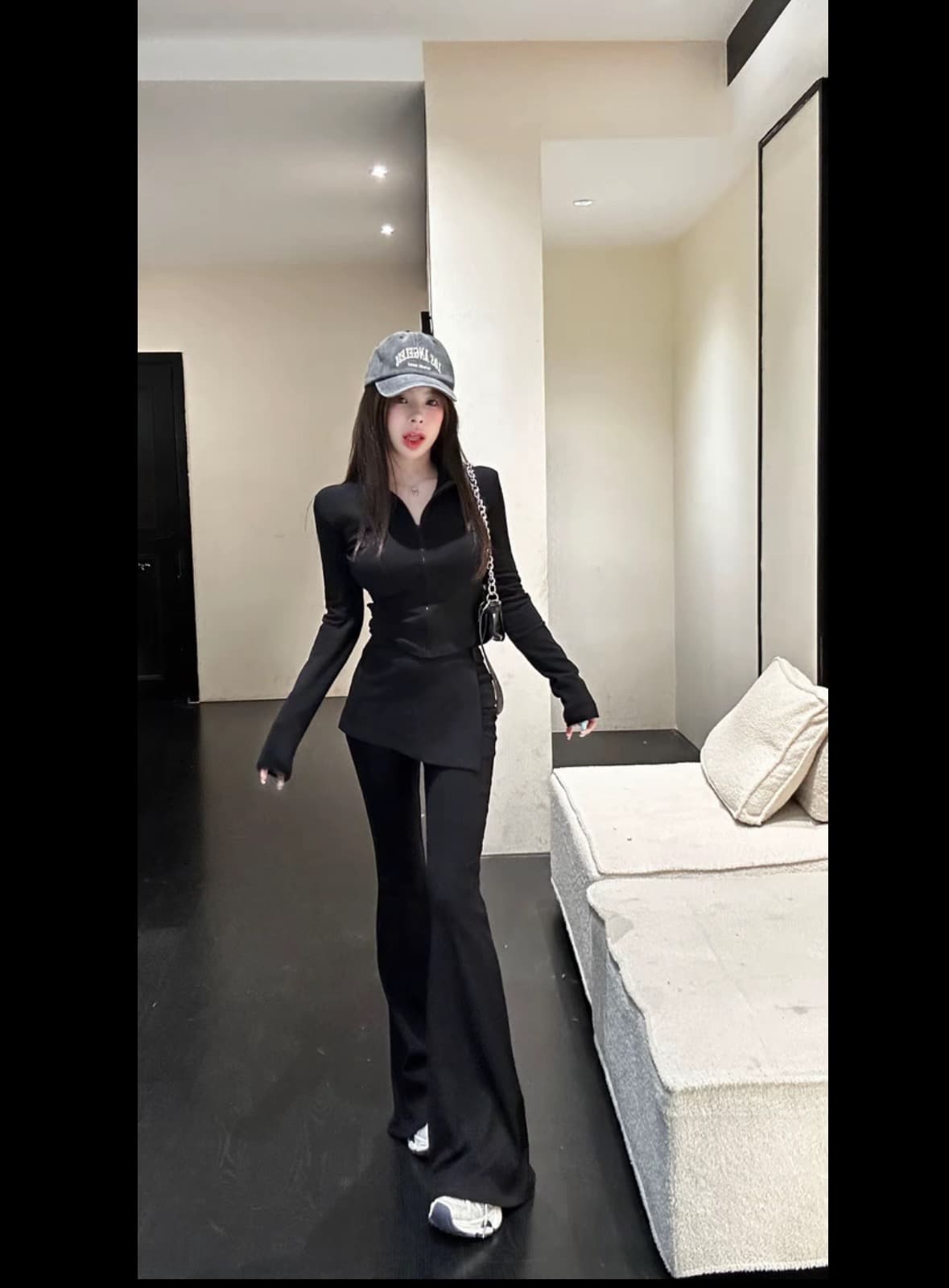 huihui 한 부서 캐주얼 바람 랩스커트팬츠 맨위 코디 부츠컷 바지 패션 세트 벨트 어깨 패드 이미지 2
