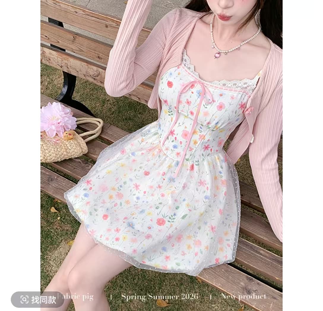 꽃 리플 달콤한 차 직물 돼지 오리지널 이른 봄 휴가 바람 요정 센스 자수 꽃무늬 슬립 드레스 한푸 상세 이미지 5