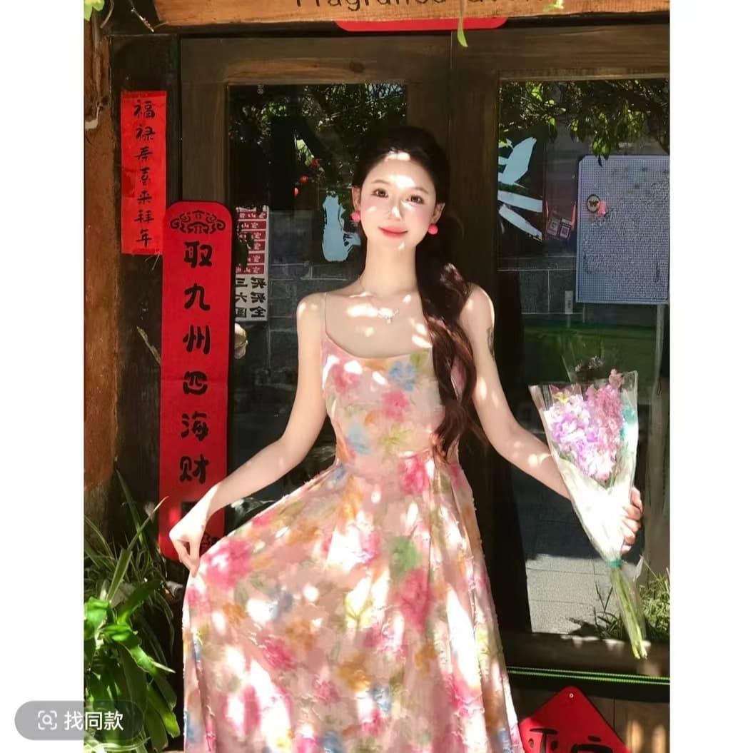 lili 리 리 가족 사랑 여름 휴가 바람 프랑스식 색상 슬립 드레스 오픈 가디건 세트 이미지 5