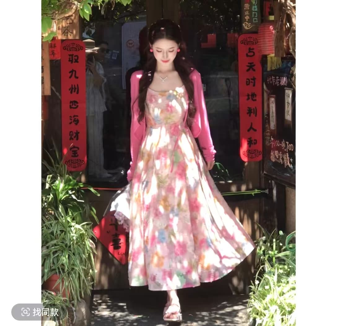 lili 리 리 가족 사랑 여름 휴가 바람 프랑스식 색상 슬립 드레스 오픈 가디건 세트 상세 이미지 5