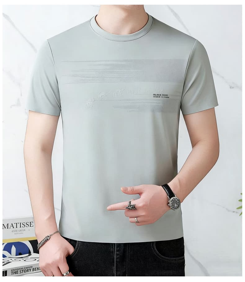 얼음 실크 반팔 티셔츠 중노년 남성 여름 반소매 동정 루즈핏 캐주얼 얇은 스타일 캐주얼 라운드 넥 아빠 로드 중 상세 이미지 11