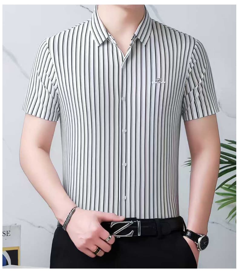 얼음 실크 남성 반팔 셔츠 남자 여름 새로운 얇은 스타일 도루 센스 고급 셔츠 중년 아빠 로드 중 없음 흔적 인치 셔츠 상세 이미지 9
