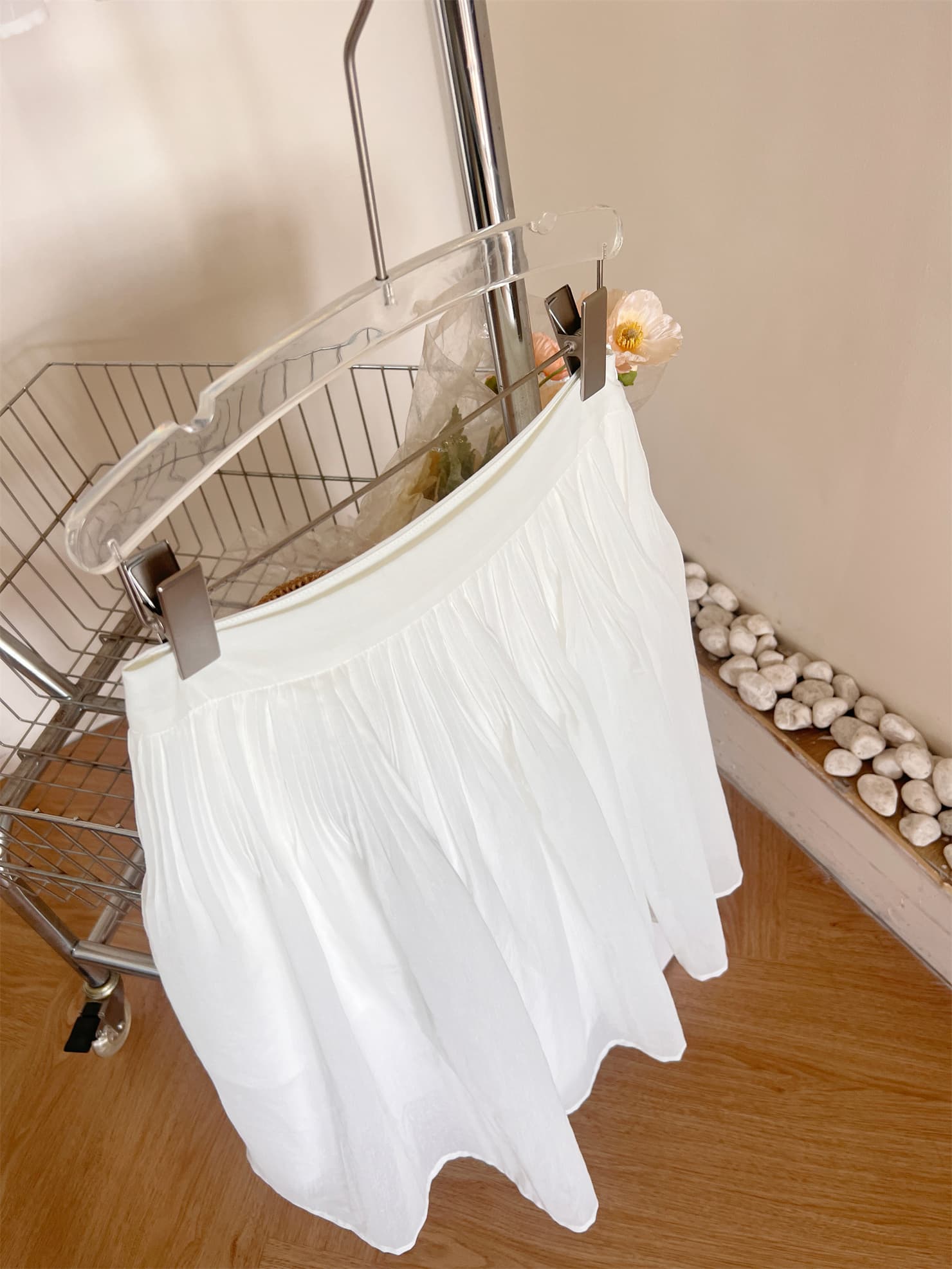 puki 클래식 무거운 작업 발레 퍼프 우산 치마 단어 Pleat Tulle 미니멀리즘 반신 스커트 상세 이미지 20