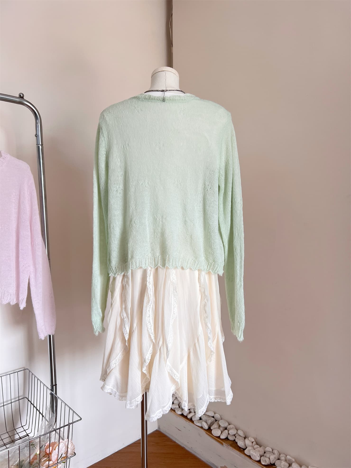 2026 가을 새로운 한 부서 ins 부드러운 바람 슈퍼 얇은 양모 마 하이 혼방사 얇은 오픈 가디건 상세 이미지 4
