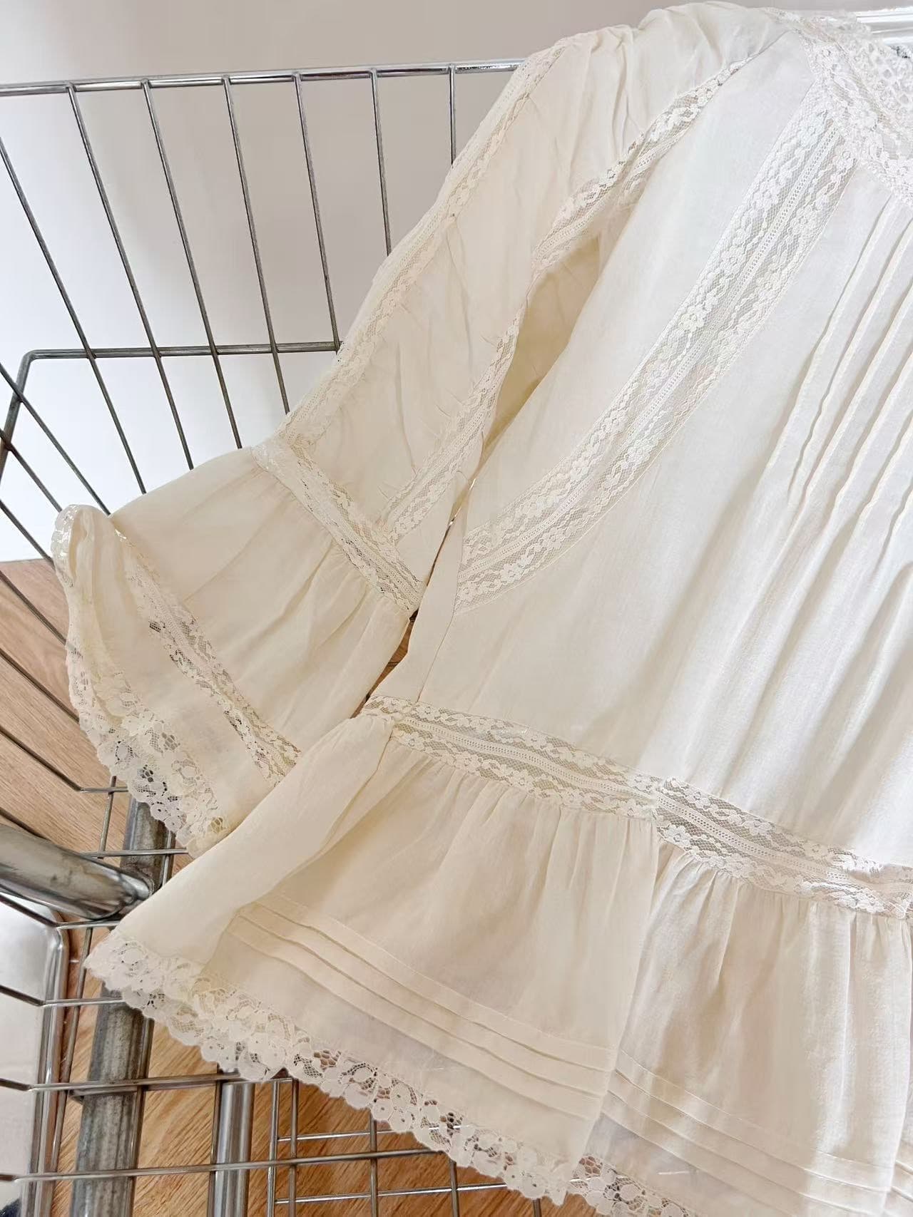 para jie 시 지에 romantic blouse 순면 프랑스식 레이스 여성 셔츠 여름 부드러운 짧은 맨위 이미지 4