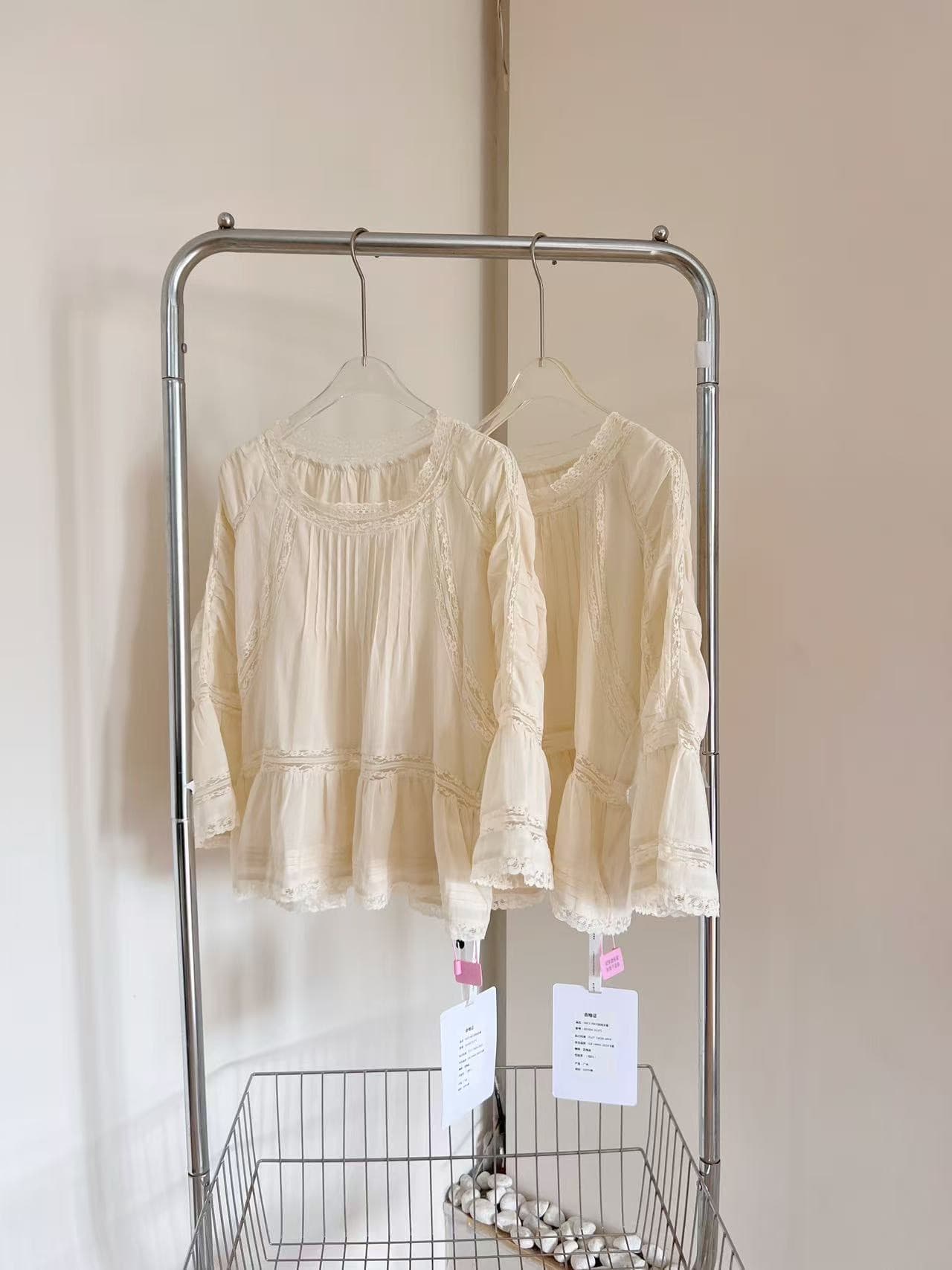 para jie 시 지에 romantic blouse 순면 프랑스식 레이스 여성 셔츠 여름 부드러운 짧은 맨위 상세 이미지 2