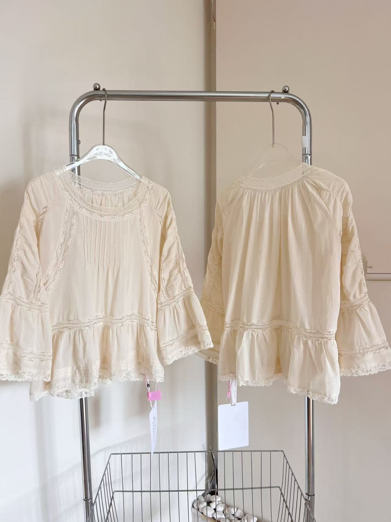 para jie 시 지에 romantic blouse 순면 프랑스식 레이스 여성 셔츠 여름 부드러운 짧은 맨위 상세 이미지 4
