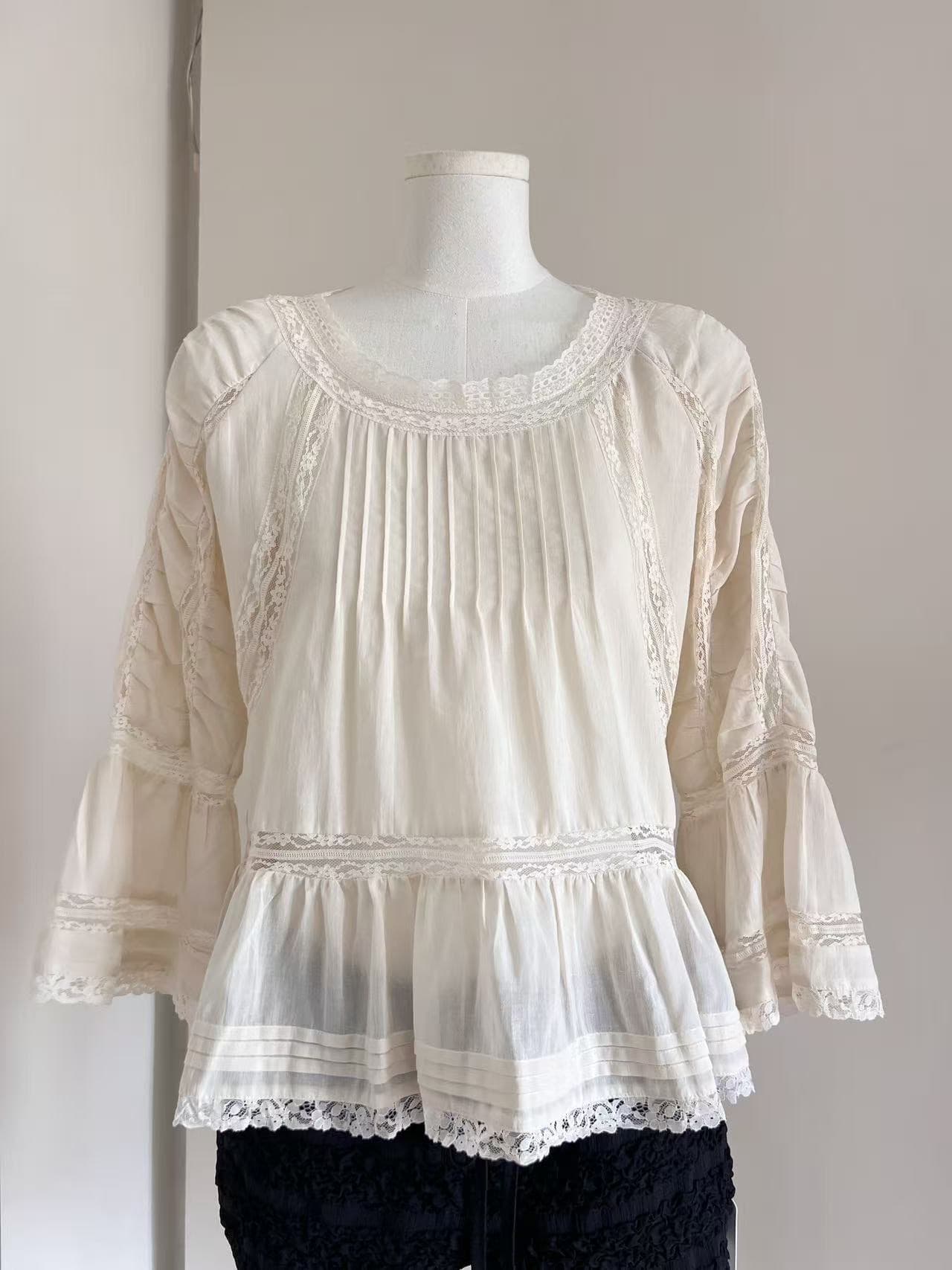 para jie 시 지에 romantic blouse 순면 프랑스식 레이스 여성 셔츠 여름 부드러운 짧은 맨위 상세 이미지 6