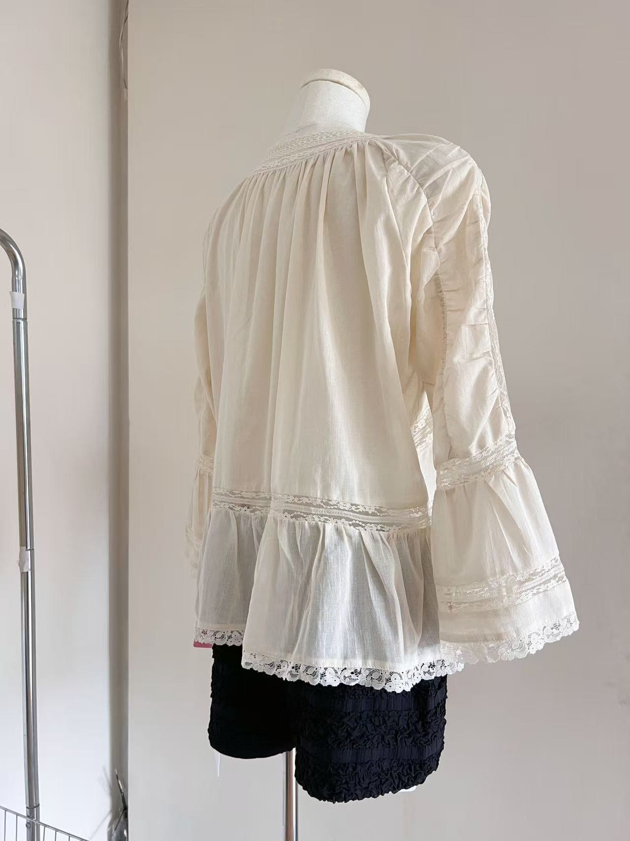 para jie 시 지에 romantic blouse 순면 프랑스식 레이스 여성 셔츠 여름 부드러운 짧은 맨위 상세 이미지 8