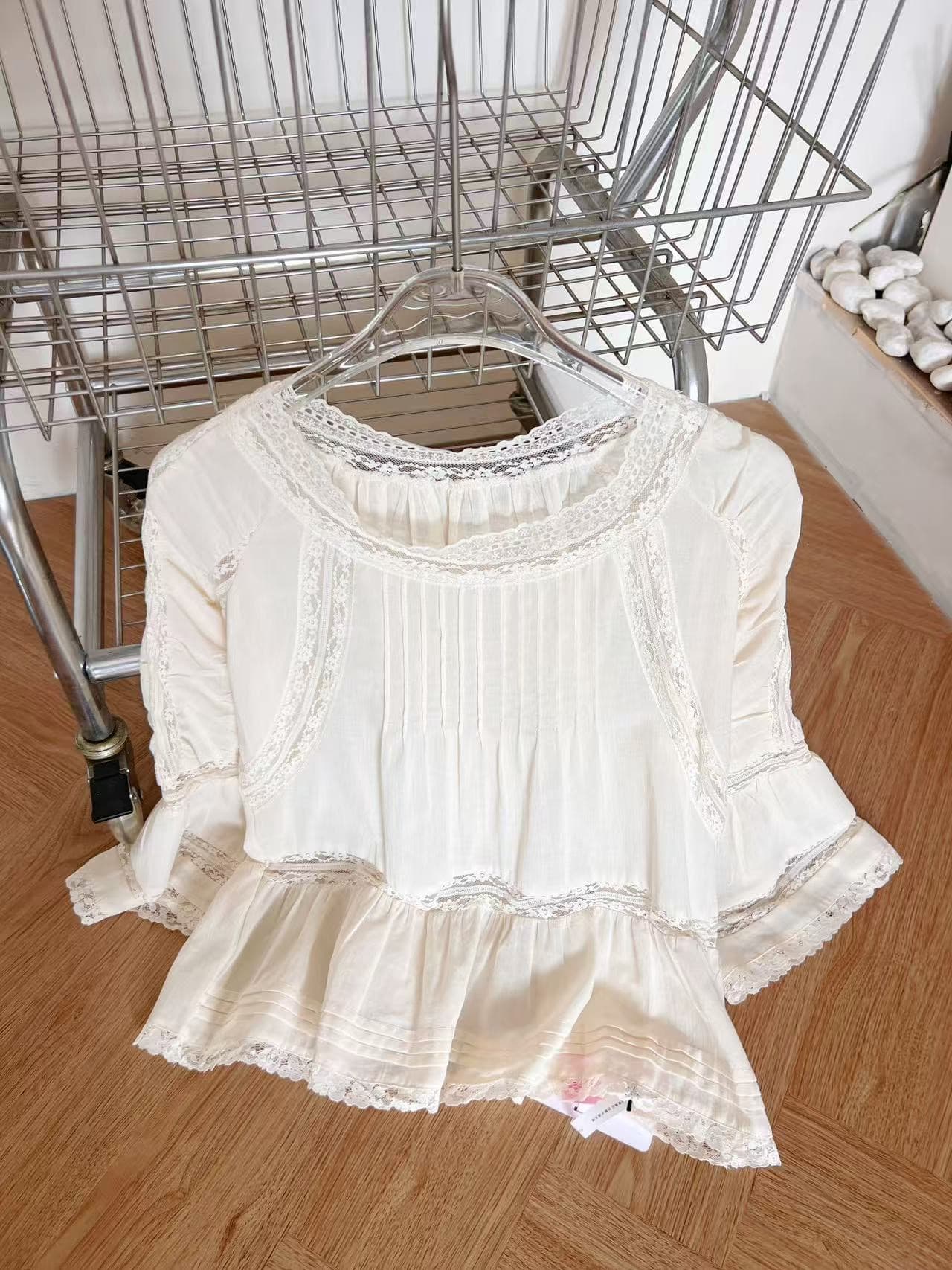 para jie 시 지에 romantic blouse 순면 프랑스식 레이스 여성 셔츠 여름 부드러운 짧은 맨위 상세 이미지 9