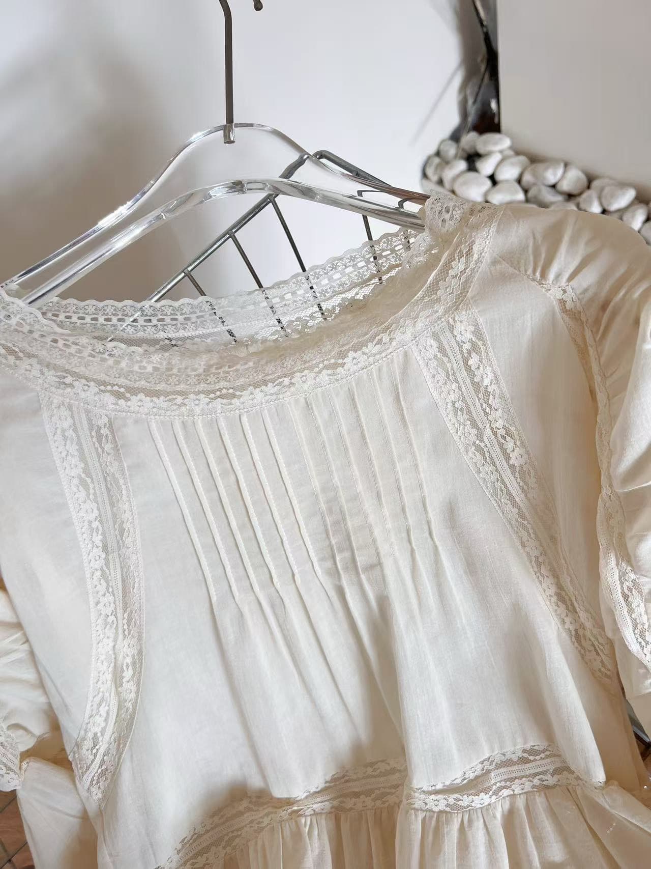 para jie 시 지에 romantic blouse 순면 프랑스식 레이스 여성 셔츠 여름 부드러운 짧은 맨위 상세 이미지 10