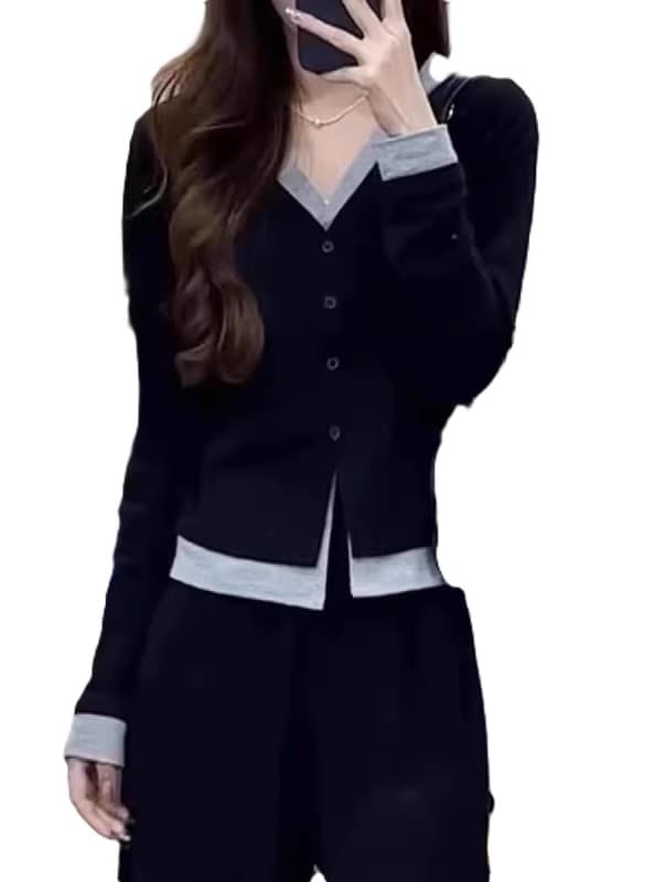빅 사이즈 여성 의류 페이크 레이어드 티셔츠 싱글 줄 버튼 몸매 가꾸기 표지 고기 슬림해 보이는 조기 가을 2026 통통한 여동생 다용도 맨위 이미지 4