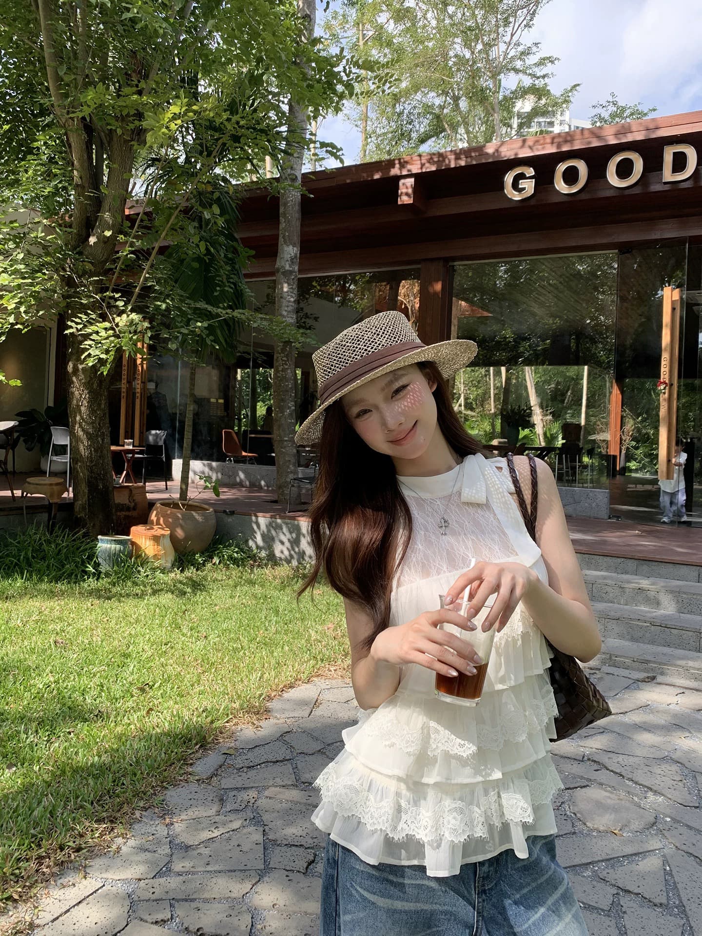 레드 맨 파빌리온 캐미솔 여름 외출용 2026 새로운 디자인 센스 작은 대중 레이스 프랑스식 민소매 행침 목 맨위 상세 이미지 1