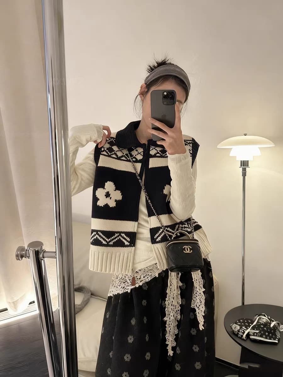 마이크로 지방 mm 고급 센스 유럽 상품 자카드 POLO 칼라 스웨터 조끼 여자 가을 겨울 빅 사이즈 패션 민소매 조끼 맨위 상세 이미지 2