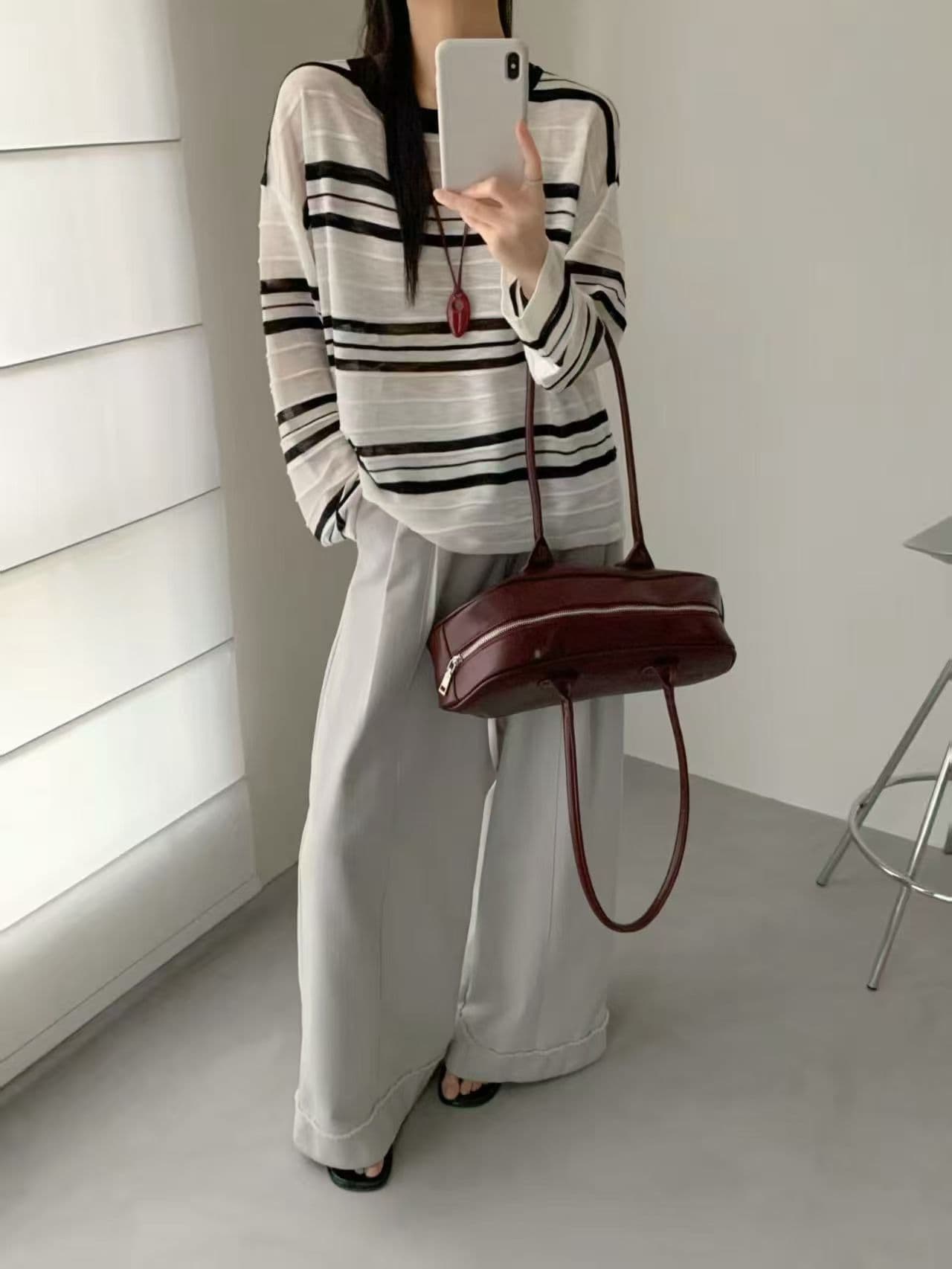 여름 배색 스트라이프 주간 실크 Tulle 자외선 차단 에어컨 블라우스 여성 외부 가져 가라. 작은 키 얼음 실크 긴팔 티셔츠 맨위 상세 이미지 2