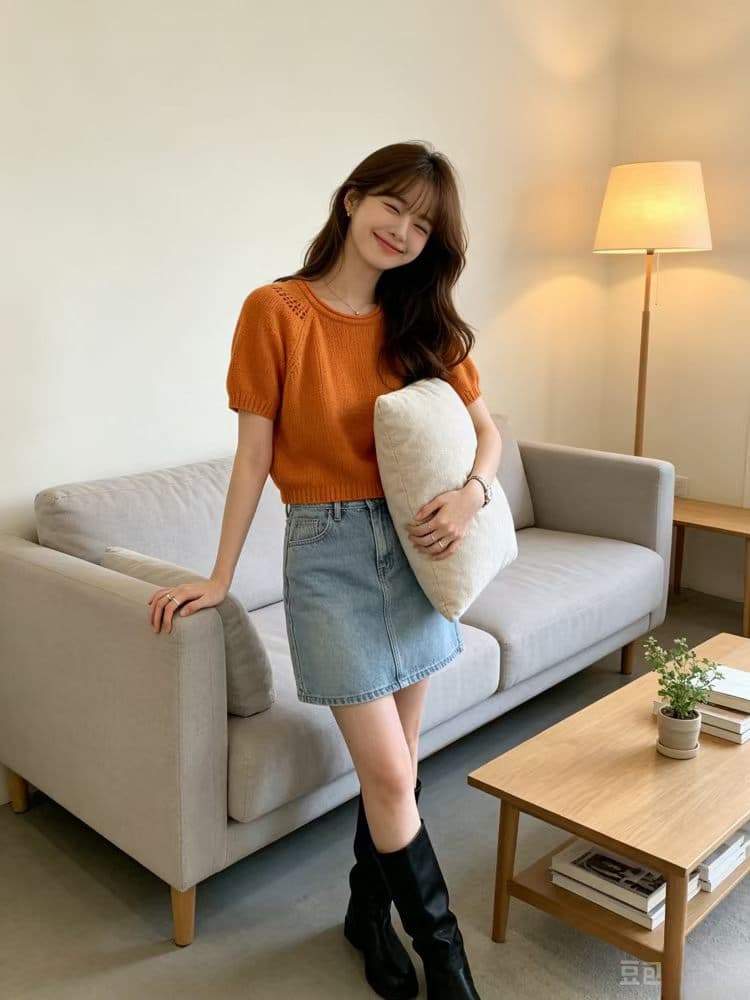 거품 소매 모헤어 반팔 스웨터 여자 봄 느긋한 바람 부드러운 찹쌀 니트 스웨터 쇼트 스타일 아름다움 라드. 맨위