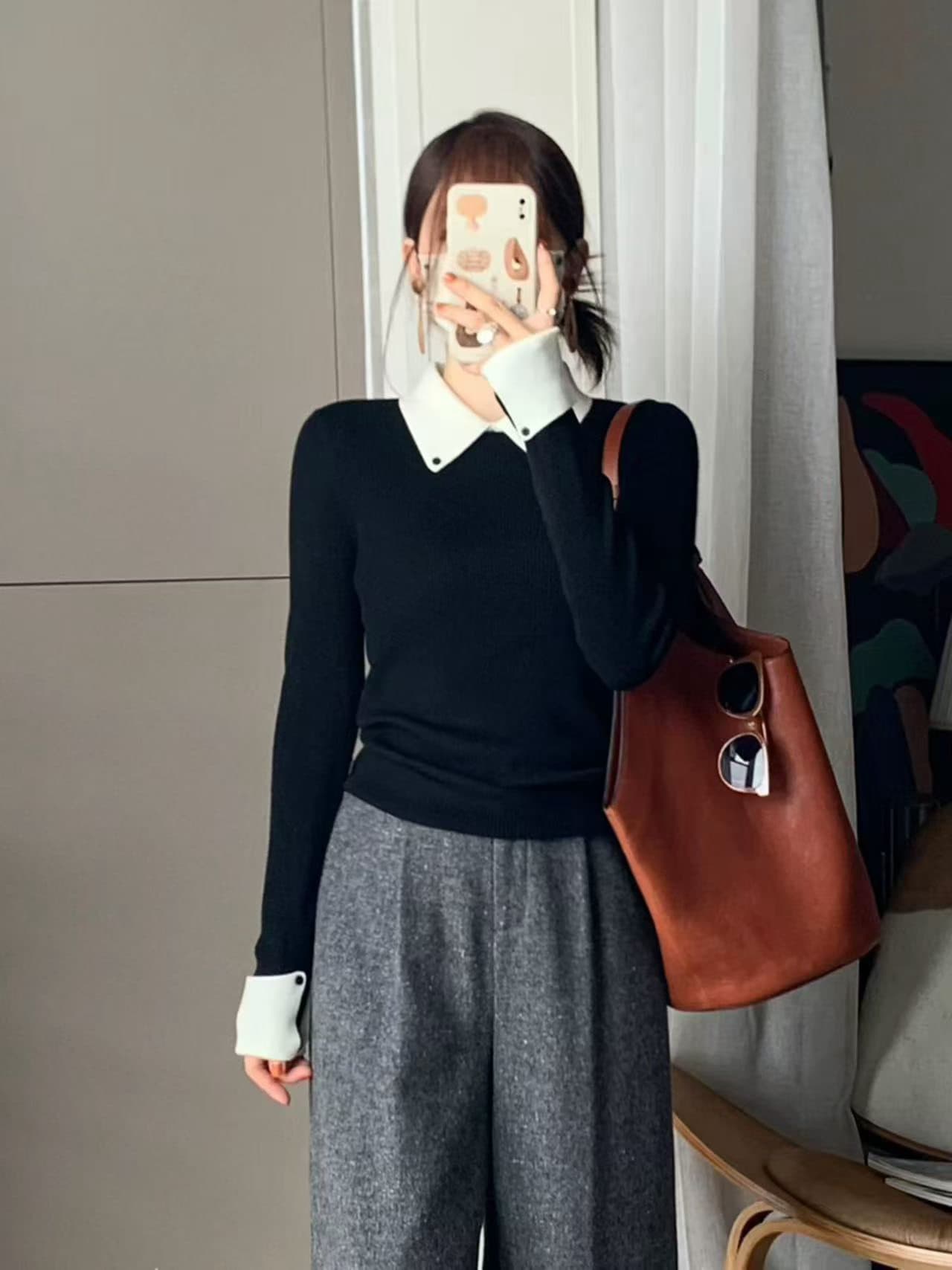 출퇴근 Chic 배색 폴로 칼라 POLO 셔츠 여성 가을 겨울 유럽 상품 만나는 맨위 부드러운 찹쌀 인사이드 가져 가라. 몸매 가꾸기 니트 스웨터