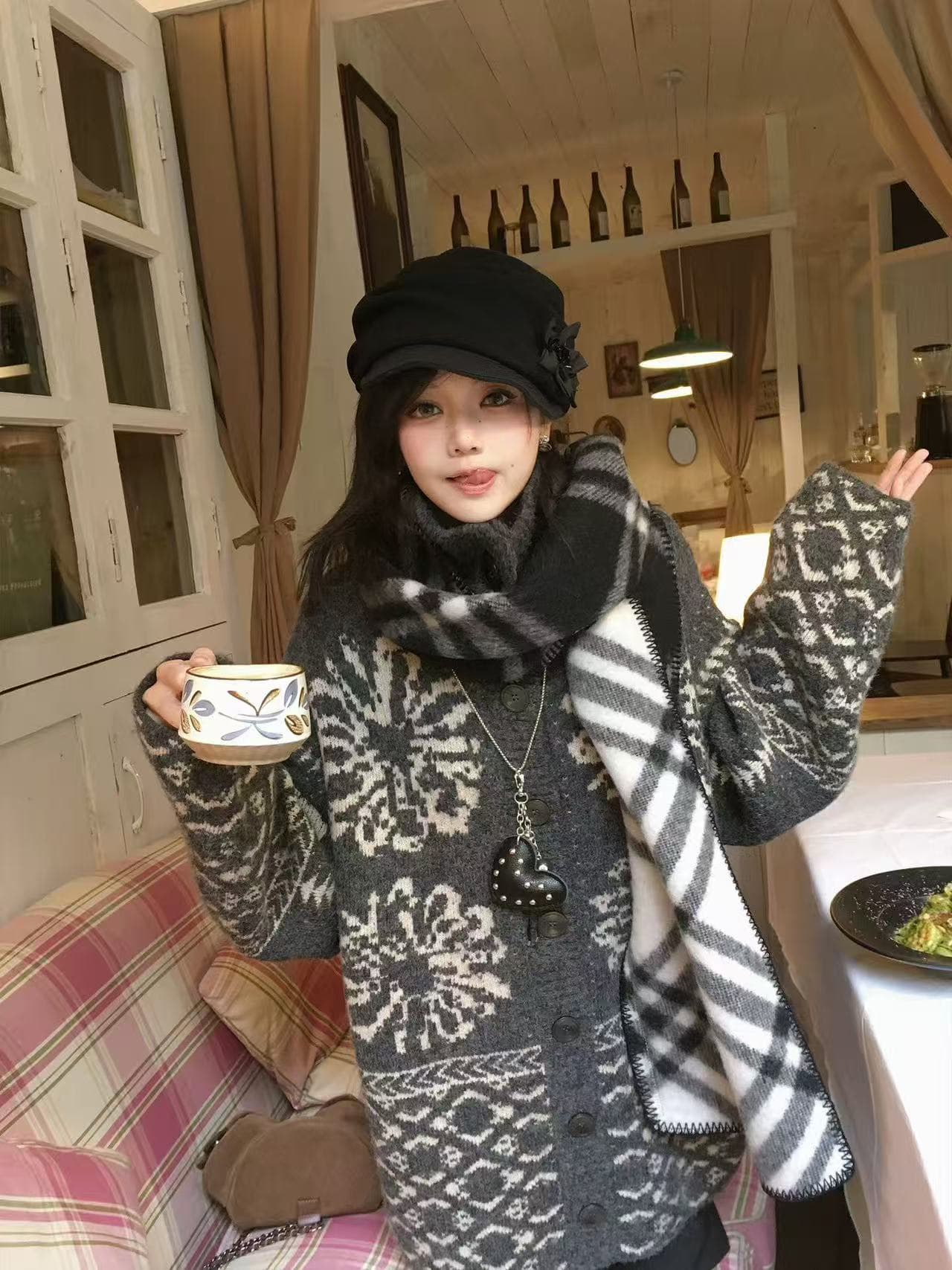 2026 미니멀리즘 자카드 니트 오픈 가디건 중간 길이 터틀넥 스웨터 여성 코트 두꺼운 보온 맨위 이미지 4