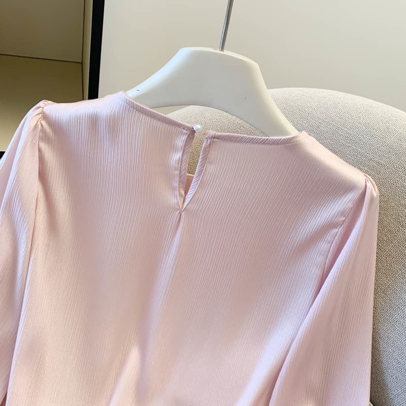 실사 가을 새로운 달콤함 패션 고급 새틴 리본 나비 매듭 쉬폰 프랑스식 셔츠 여성 셔츠 상세 이미지 31