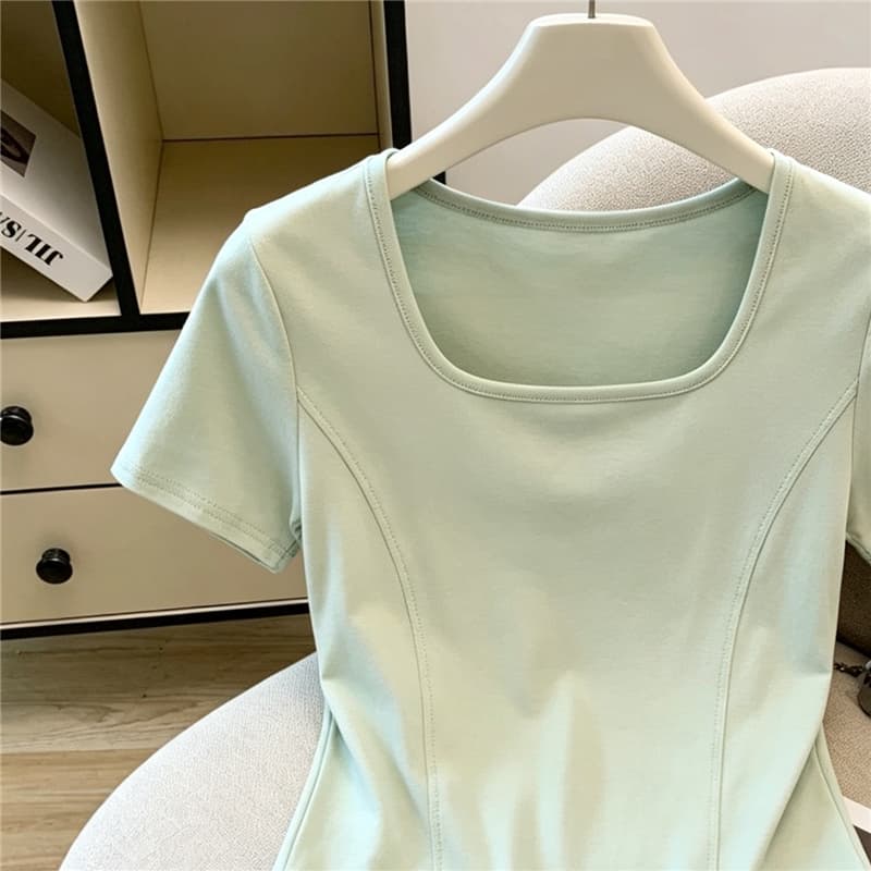 실사 광장 칼라 반팔 티셔츠 여성 여름 새로운 핫걸 순면 쇼트 스타일 몸매 가꾸기 맨위 동정 상세 이미지 7