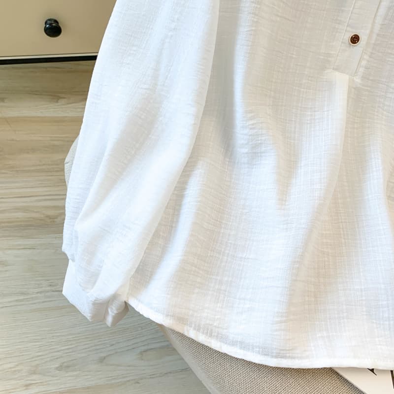 실사 가을 새로운 패션 다용도 루즈핏 POLO 칼라 풀오버 긴팔 셔츠 여성 셔츠 캐주얼 미니멀리즘 상세 이미지 10