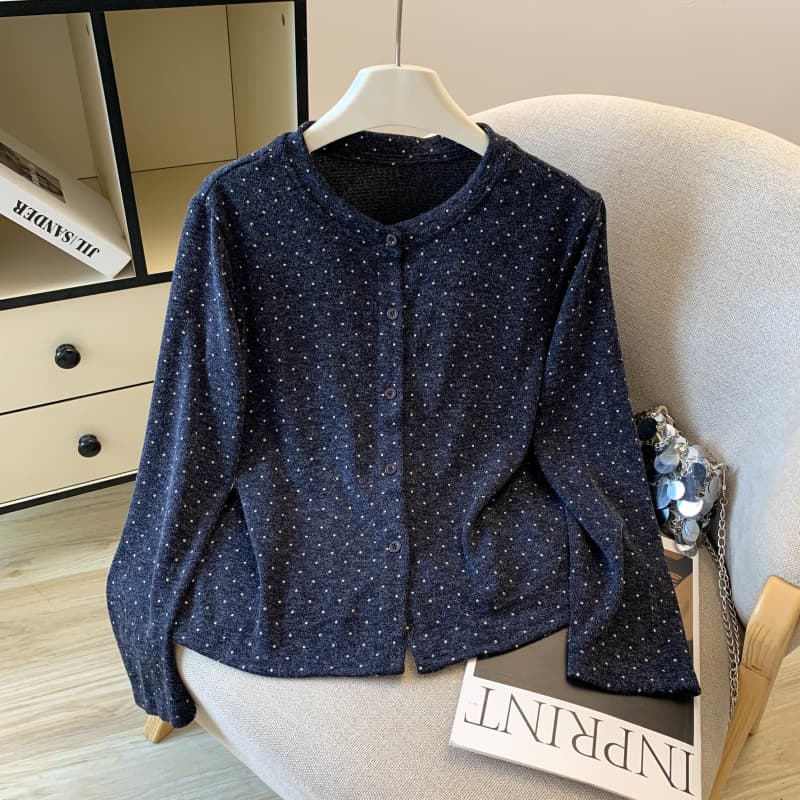 실사 가을 새로운 패션 한국 스타일 고급 다용도 긴팔 레트로 도트 무늬 니트 오픈 가디건 페이크 레이어드 맨위 상세 이미지 30
