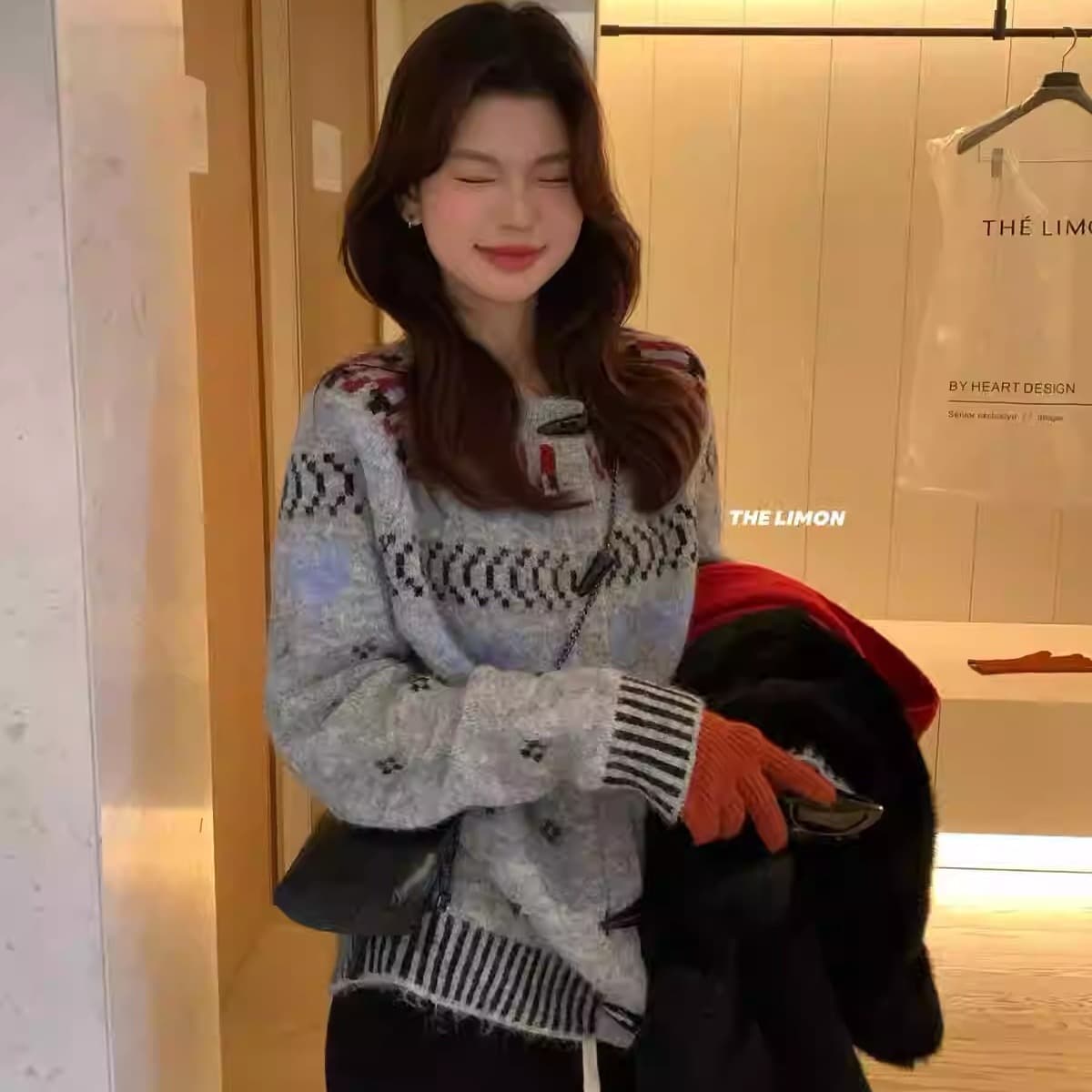 레몬 녹차 무거운 작업 두꺼운 공정한 섬 겨울 소뿔 버클 보온 스웨터 크리스마스 니트 오픈 가디건 상세 이미지 2