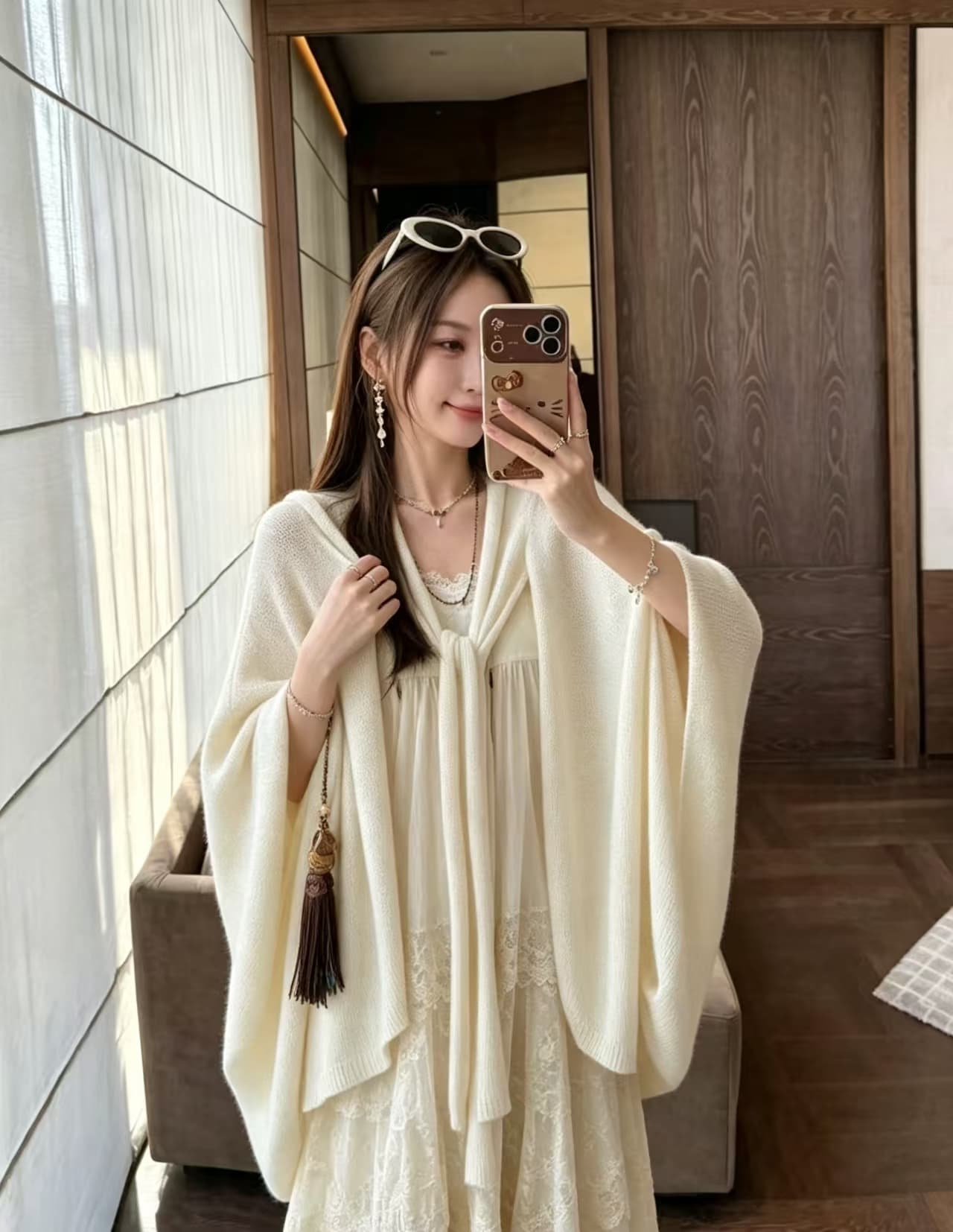 프랑스식 리본 단추 망토 숄 맨위 작은 대중 니트 오픈 가디건 세련된 외부 가져 가라. 캐주얼 바람 스웨터 여성 코트 상세 이미지 6