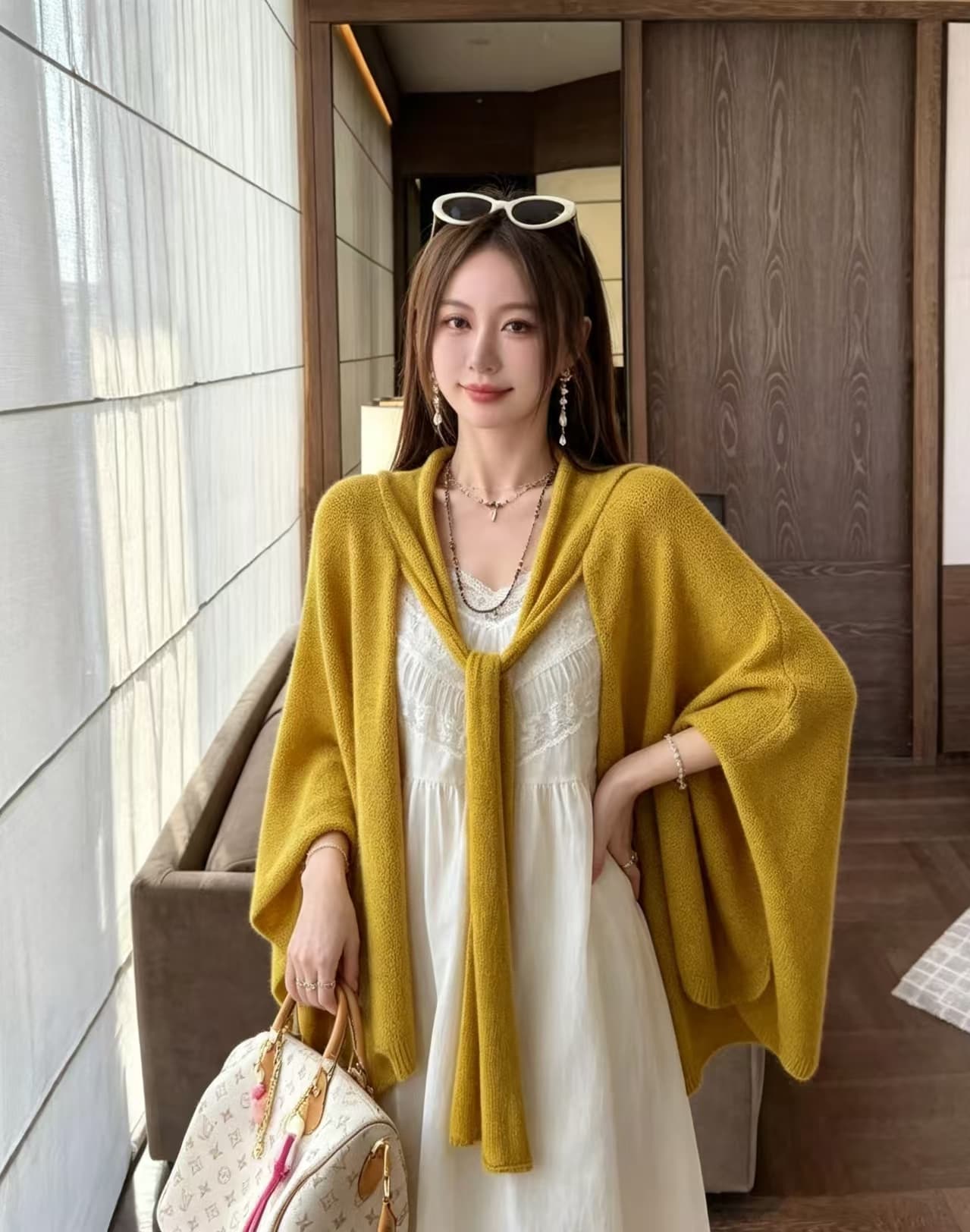 프랑스식 리본 단추 망토 숄 맨위 작은 대중 니트 오픈 가디건 세련된 외부 가져 가라. 캐주얼 바람 스웨터 여성 코트 상세 이미지 7
