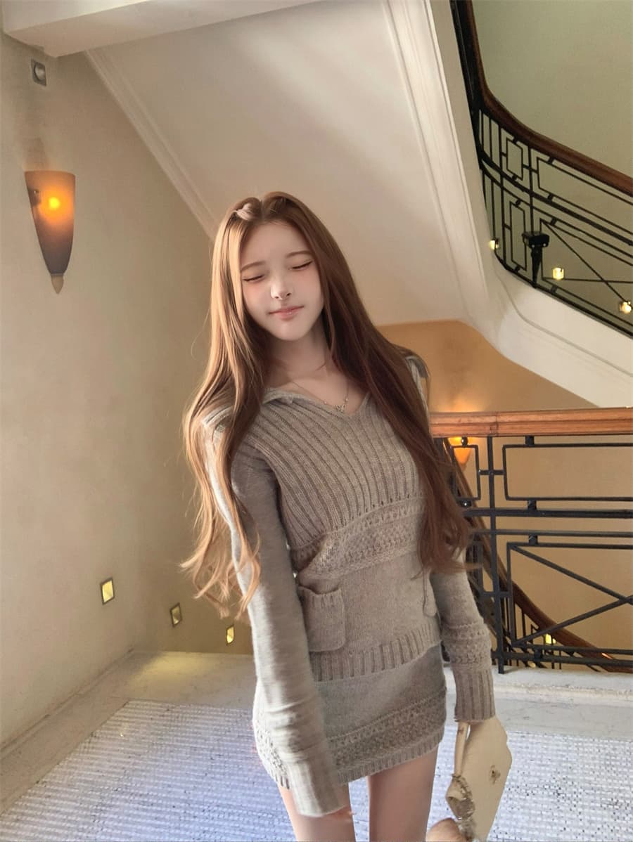 작은 키 한 부서 느긋한 바람 회색 니트 원피스 아이들 가을 겨울 새로운 스웨터 세트 타이트 스커트 투피스 세트 상세 이미지 29