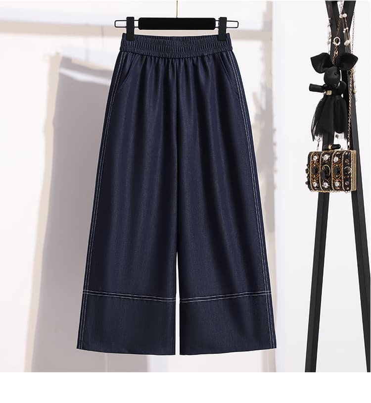 빅 사이즈 실사 2026 새로운 주간 실크 부드러운 데님 여름 폭발 밴딩 하이웨이스트 슬림해 보이는 도루 센스 얼음 실크 와이드 레그 팬츠 상세 이미지 11