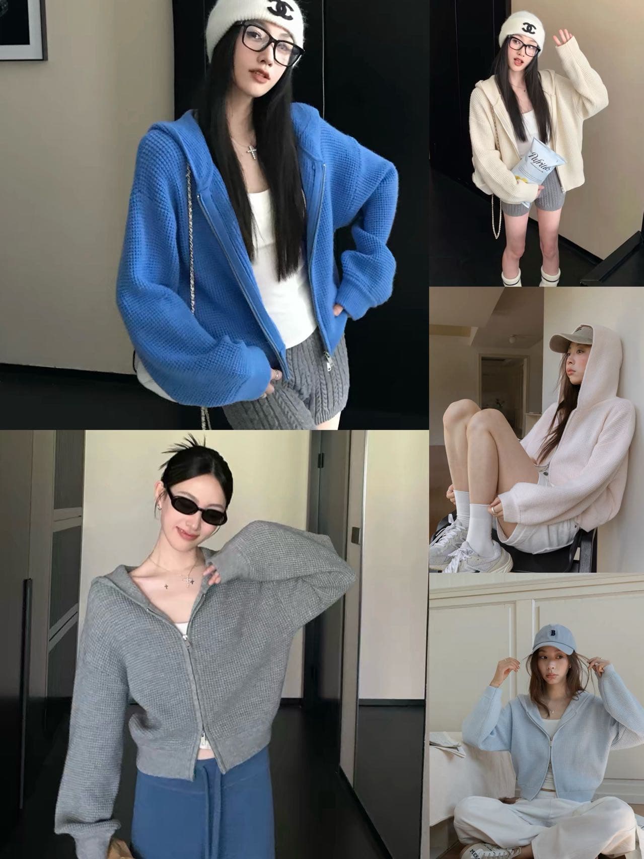 장 베이 베이 ibell 한 부서 루즈핏 슬림해 보이는 3 차원 후아 남편 그리드 후드 오픈 가디건 여성 레저 다용도 양모 재킷 상세 이미지 1