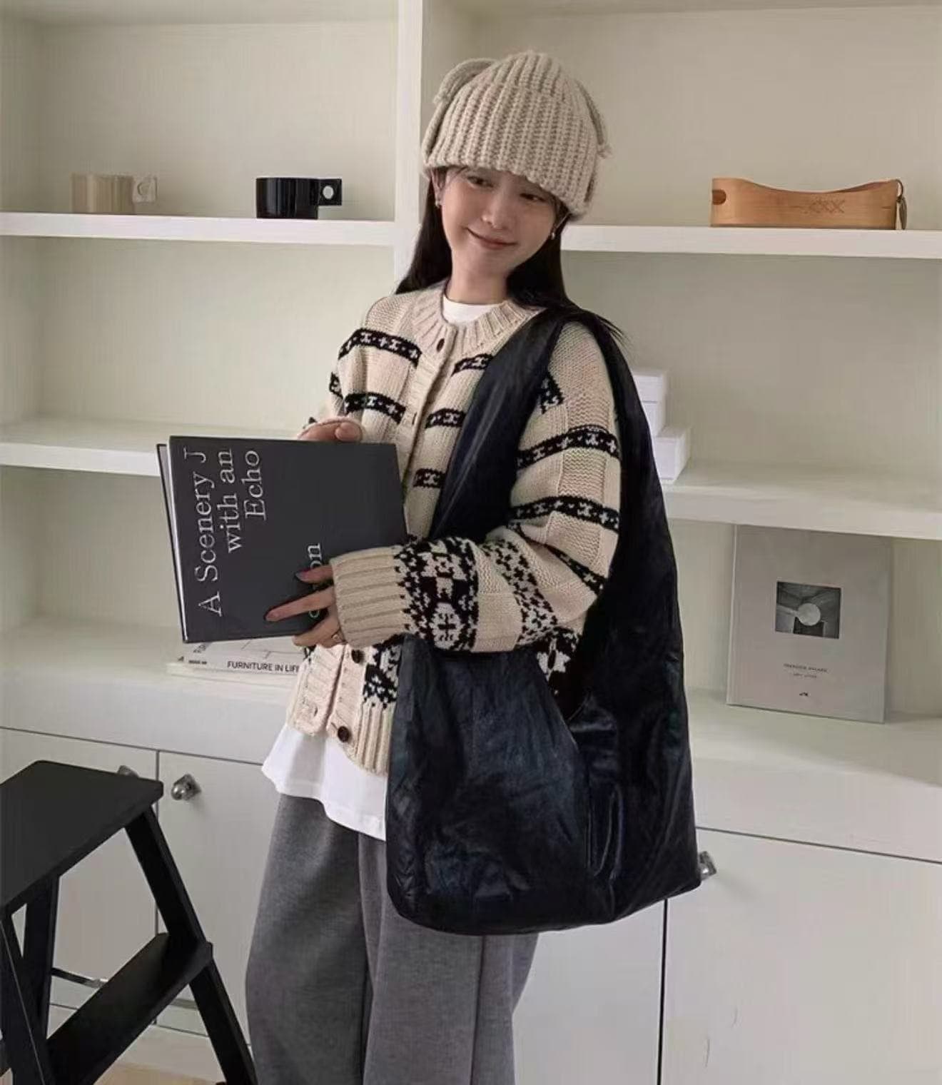 한국 ins 레트로 공정한 섬 패턴 스웨터 카디건 코트 이미지 4