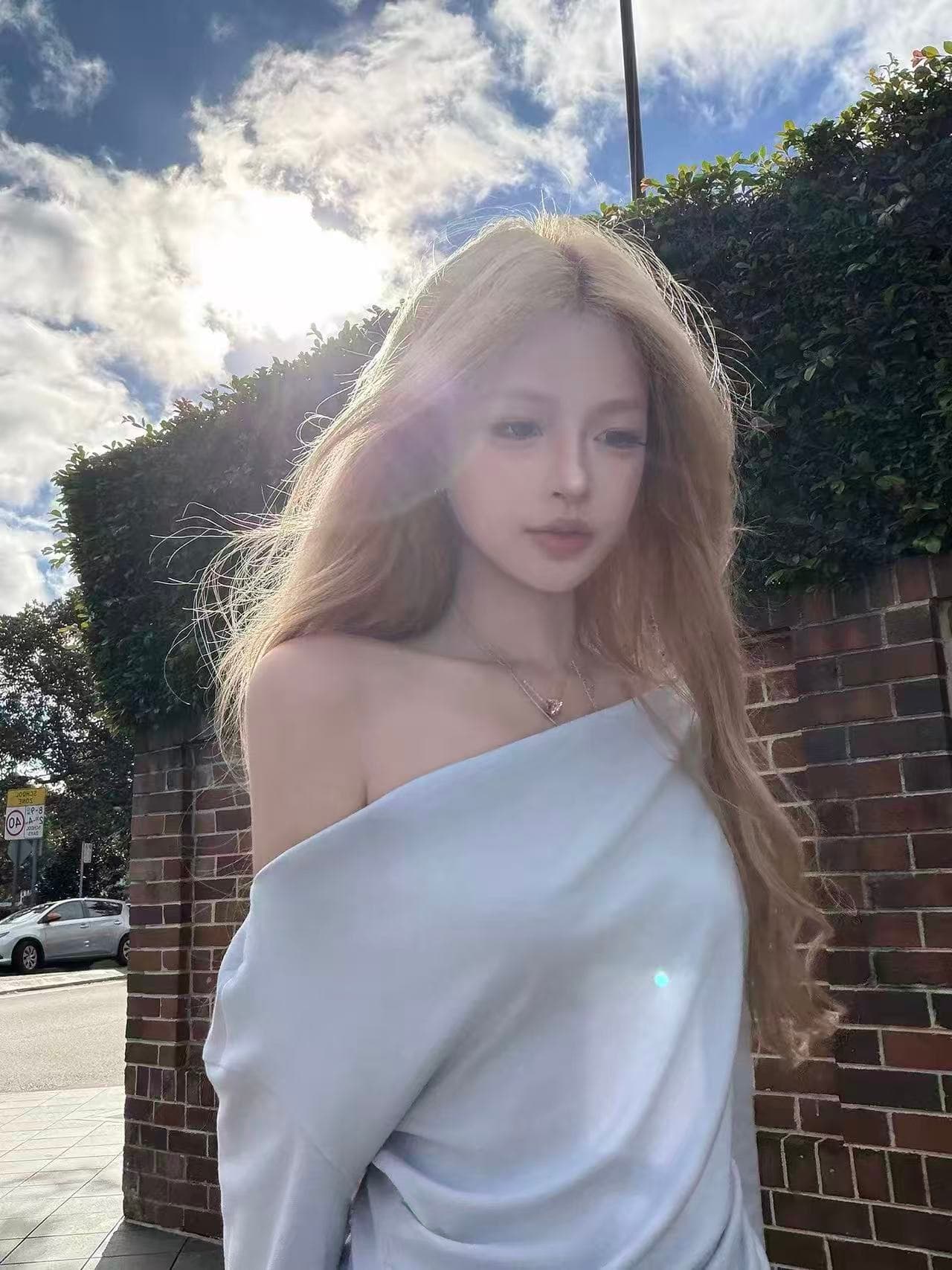 ceezzzi 빛 요리 한 예쁜 허리 비대칭 비스듬한 어깨 긴팔 티셔츠 여성 허리 수축 슬림해 보이는 오프숄더 디자인 센스 맨위 상세 이미지 2