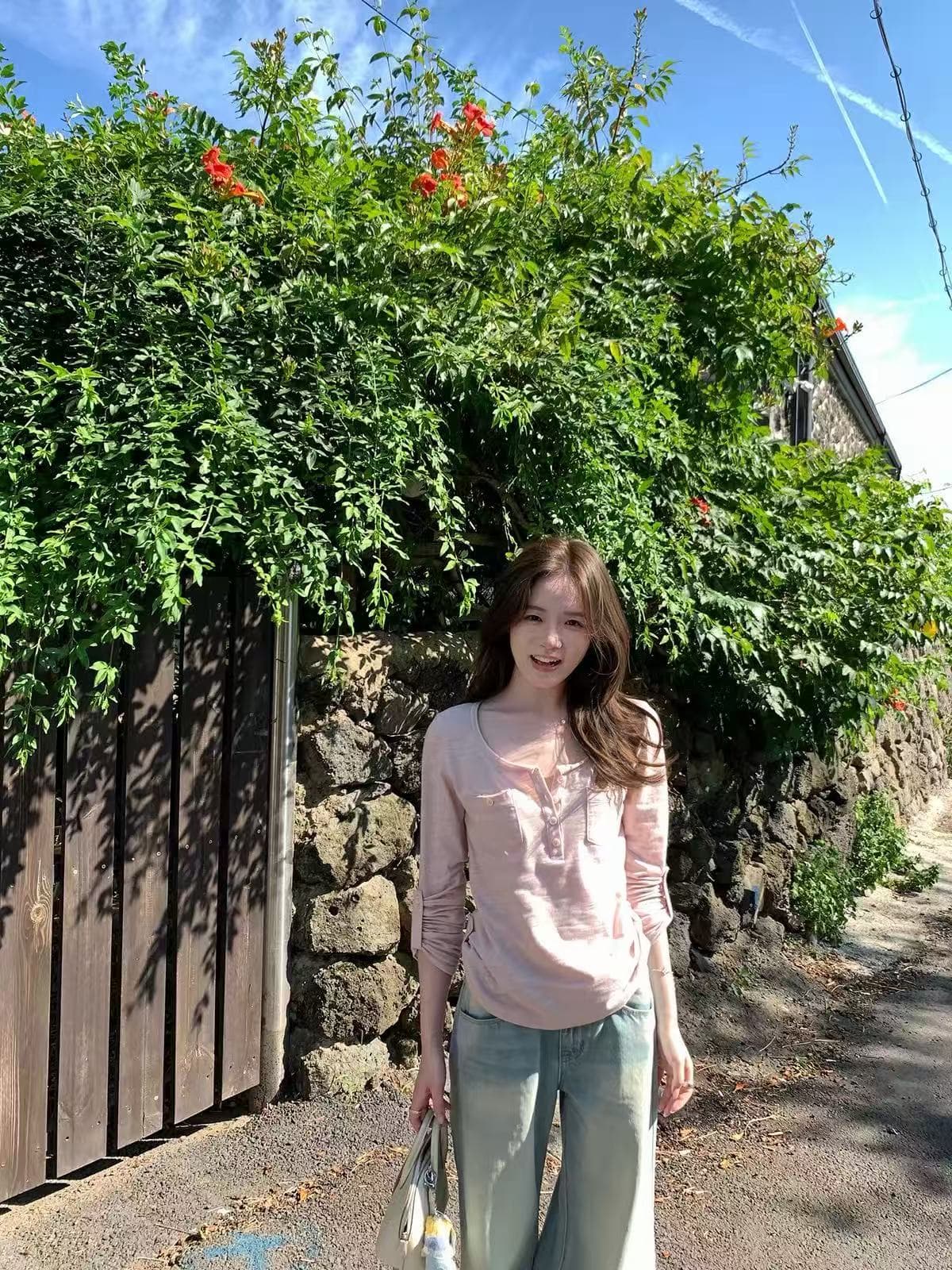 chooouan_ 좋은 착용 아니요 단조로운 대나무 마디 면 헨리 칼라 워크웨어 버클 袢 슬림해 보이는 긴팔 티셔츠 여성 가을 맨위 이미지 4
