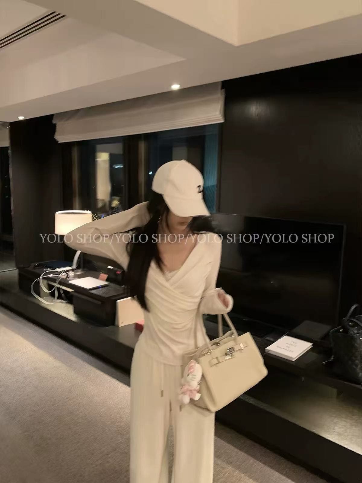 yolo shop 주간 실크 양모 레이스 페이크 레이어드 흔들다 칼라 긴팔 맨위 고급 품격 V넥 인사이드 가져 가라. 만나는 상세 이미지 2