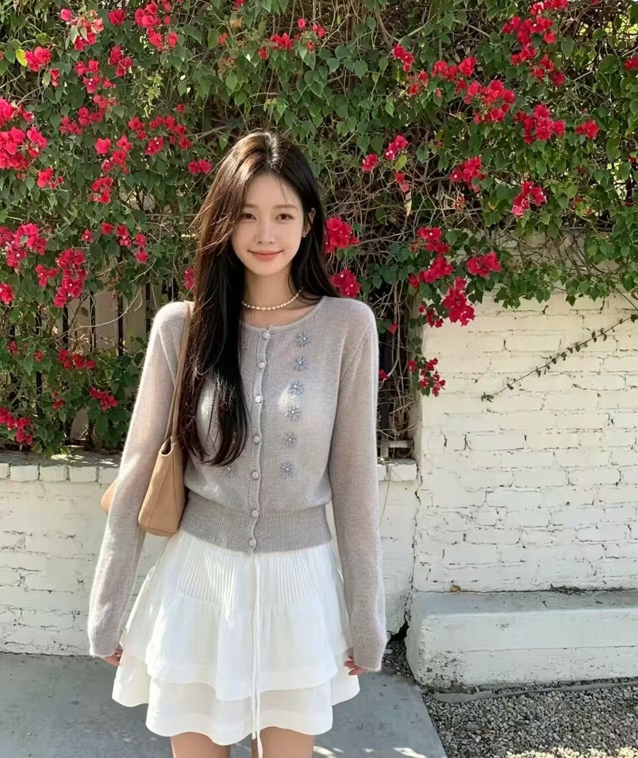 한 부서 조기 가을 달콤한 스타일 자수 배색 꽃 슬림해 보이는 다용도 니트 스웨터 상세 이미지 4