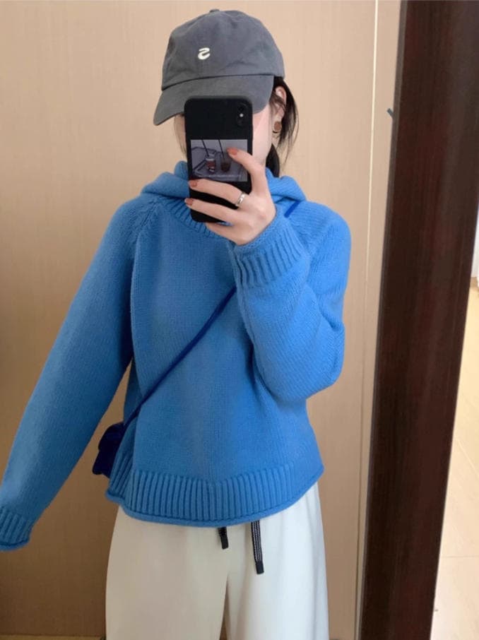 느긋한 바람 후드 두꺼운 긴팔 스웨터 여자 겨울 새로운 디자인 센스 와이드 부드러운 찹쌀 빨간색 니트 맨위 트렌디 상세 이미지 5