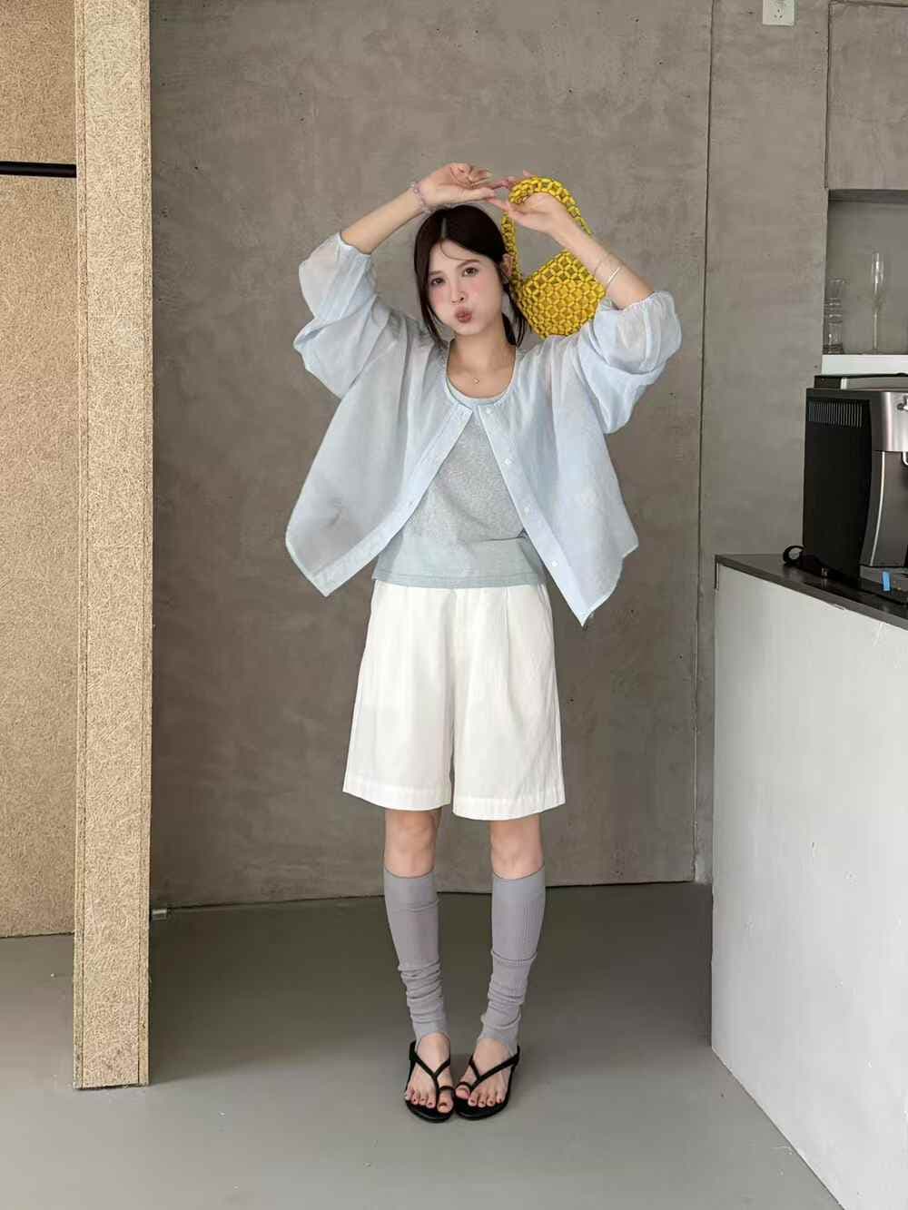 문예 캐주얼 품격 슬립 자외선 차단 오픈 가디건 두 조각 여성 세트 여름 다용도 라운드 넥 싱글 줄 버튼 에어컨 셔츠 세트 상세 이미지 10