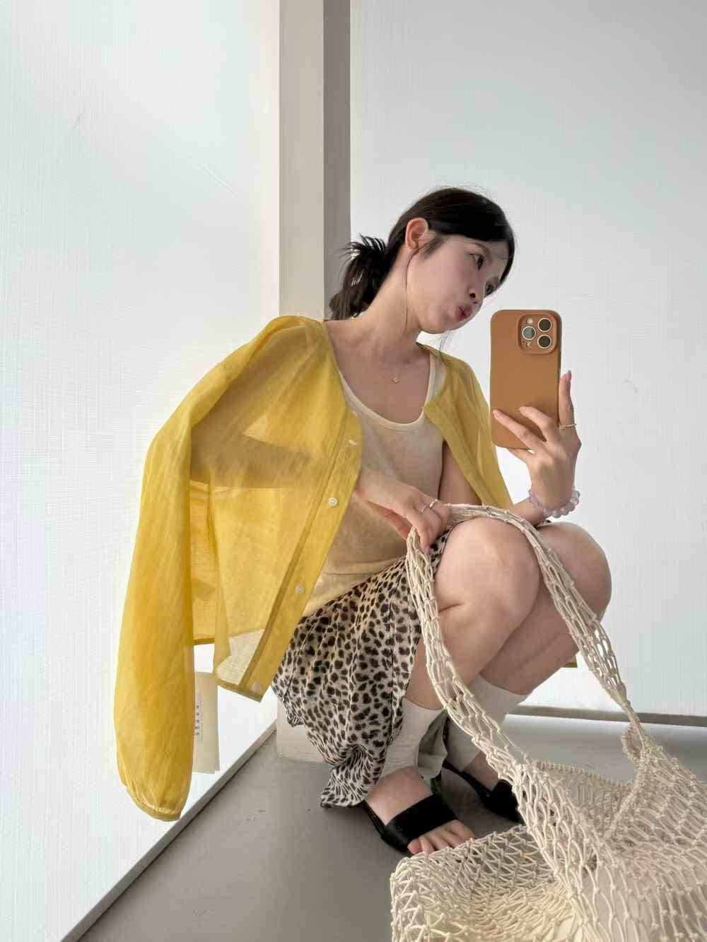 문예 캐주얼 품격 슬립 자외선 차단 오픈 가디건 두 조각 여성 세트 여름 다용도 라운드 넥 싱글 줄 버튼 에어컨 셔츠 세트 상세 이미지 11